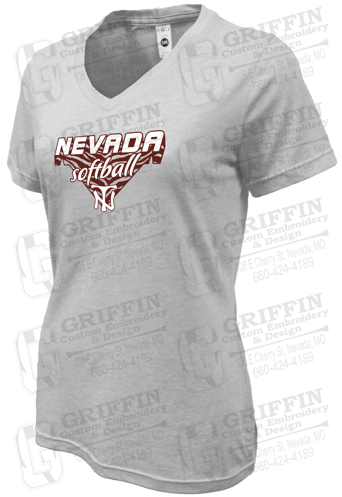 Womens Soft-Tek V-Neck T-Shirt - Softball - Nevada Tigers 26-C