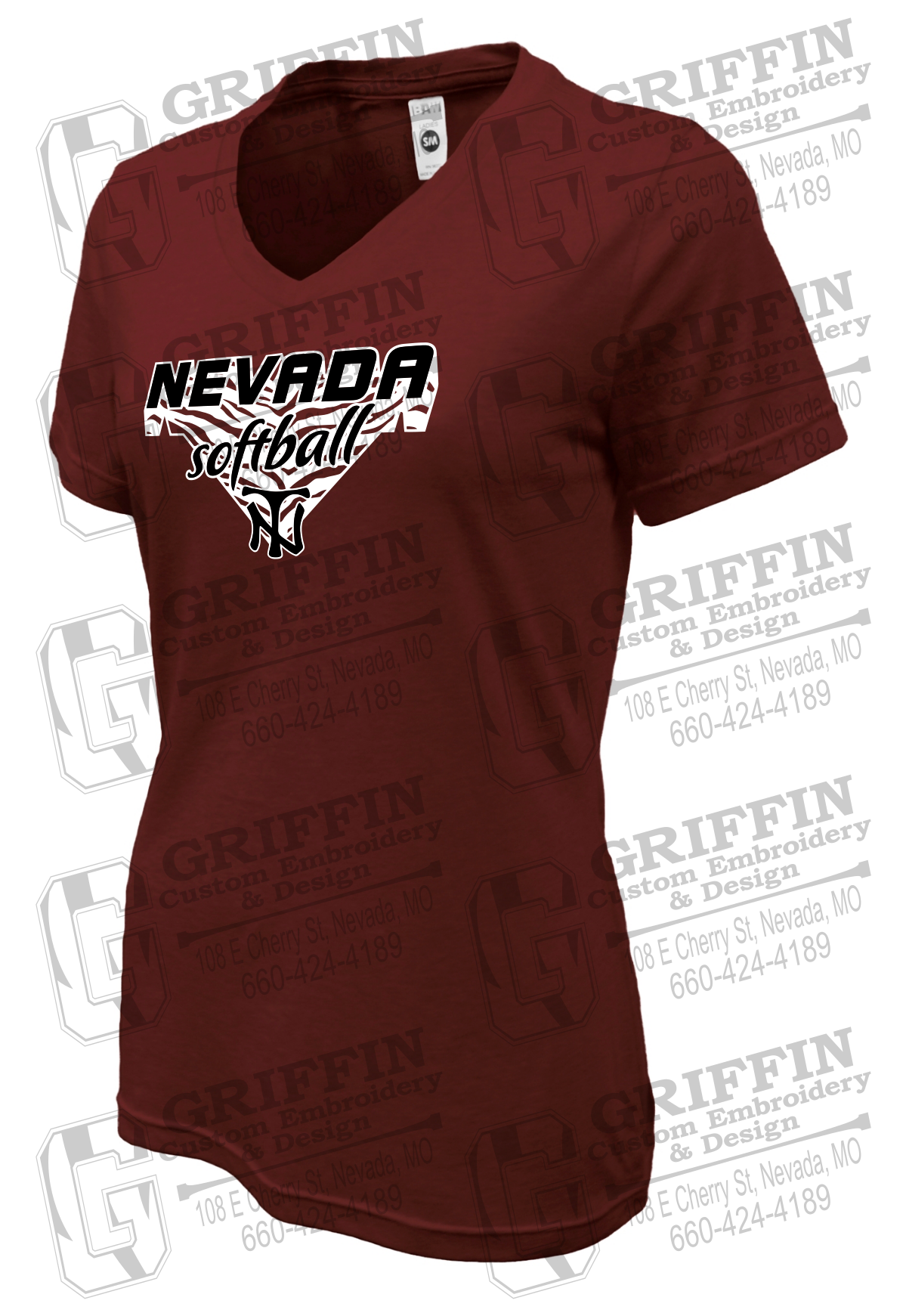 Womens Soft-Tek V-Neck T-Shirt - Softball - Nevada Tigers 26-C