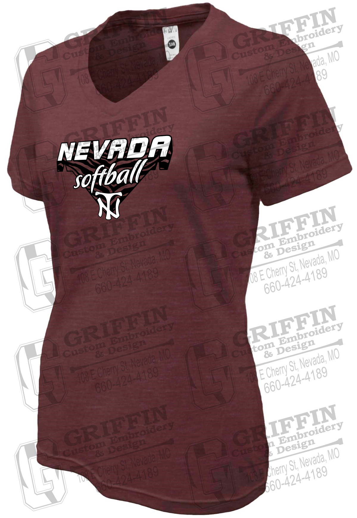 Womens Soft-Tek V-Neck T-Shirt - Softball - Nevada Tigers 26-C