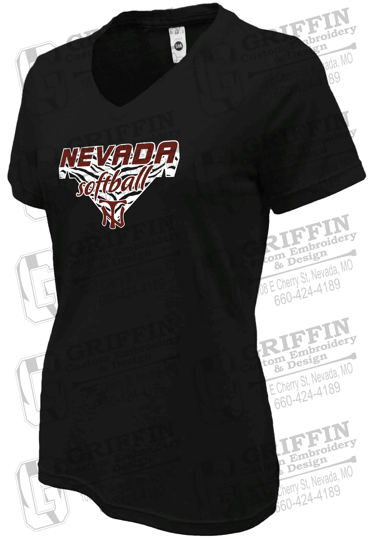 Womens Soft-Tek V-Neck T-Shirt - Softball - Nevada Tigers 26-C