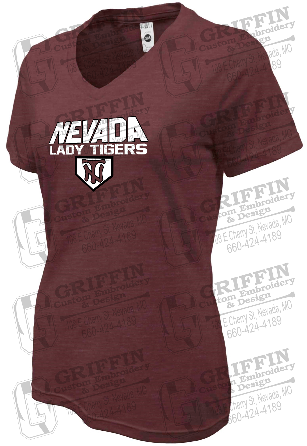 Womens Soft-Tek V-Neck T-Shirt - Softball - Nevada Tigers 26-D