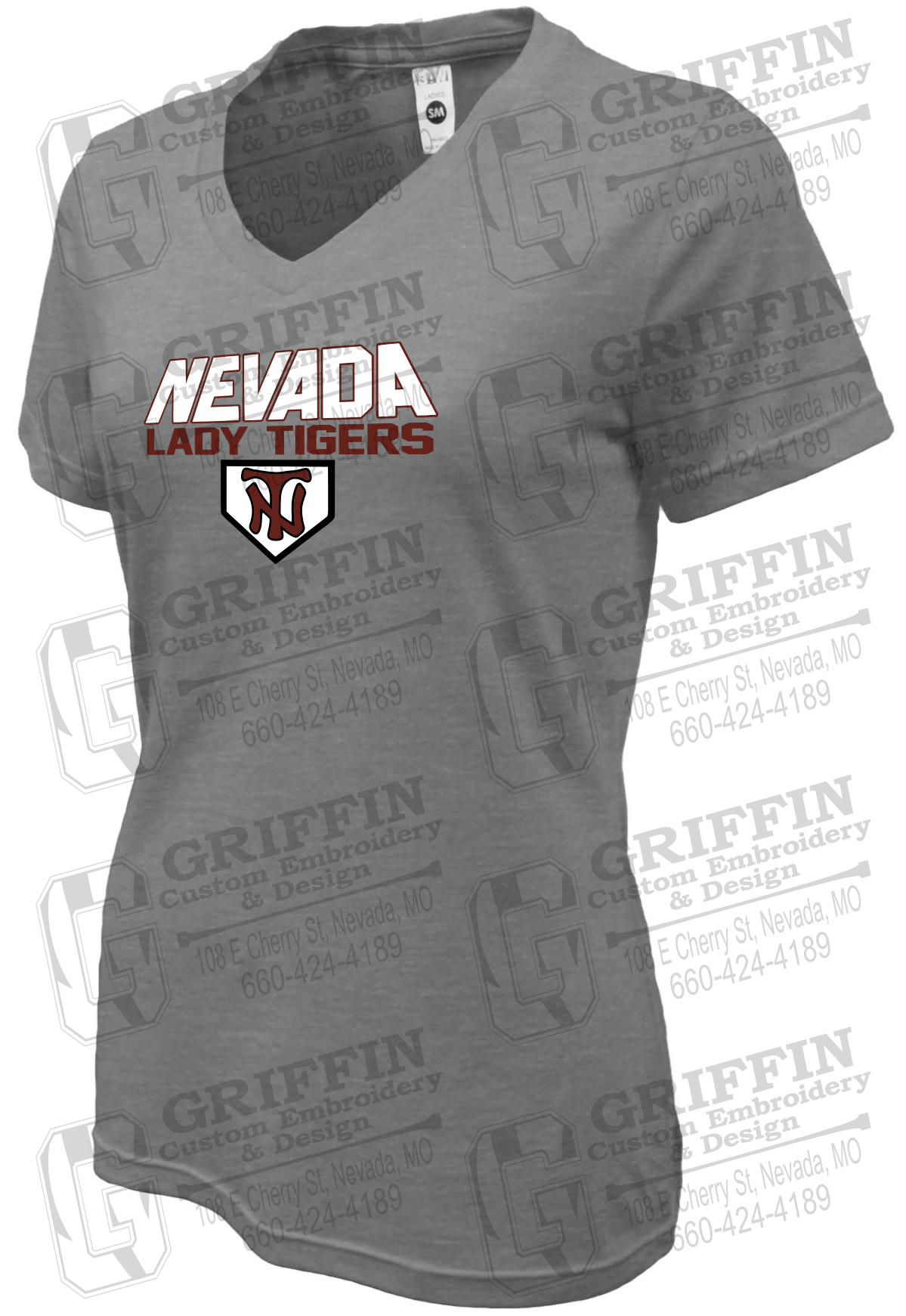 Womens Soft-Tek V-Neck T-Shirt - Softball - Nevada Tigers 26-D