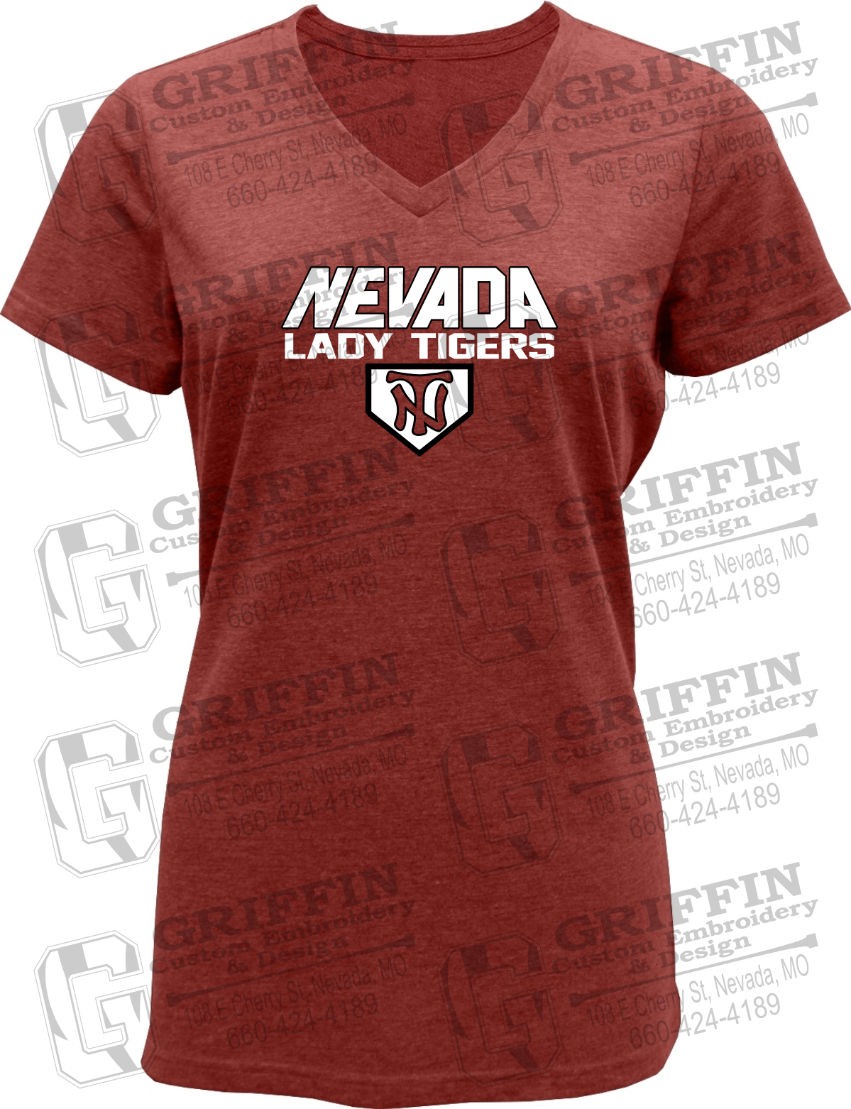Womens Soft-Tek V-Neck T-Shirt - Softball - Nevada Tigers 26-D