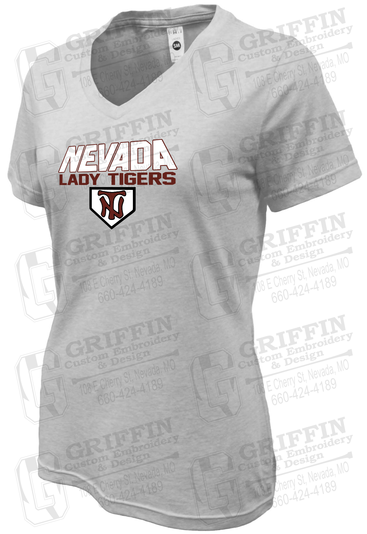 Womens Soft-Tek V-Neck T-Shirt - Softball - Nevada Tigers 26-D