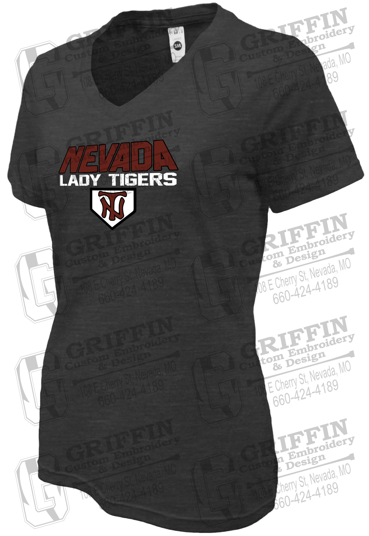 Womens Soft-Tek V-Neck T-Shirt - Softball - Nevada Tigers 26-D
