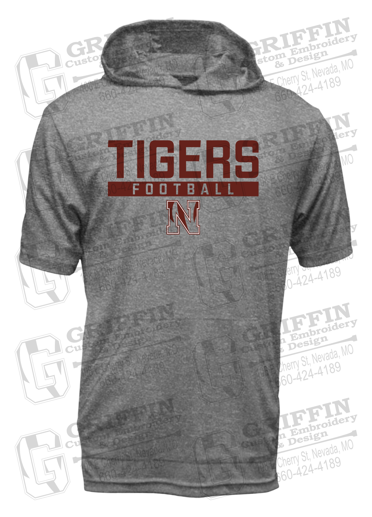 Dry-Fit Short Sleeve T-Shirt Hoodie - Football - Nevada Tigers 26-E