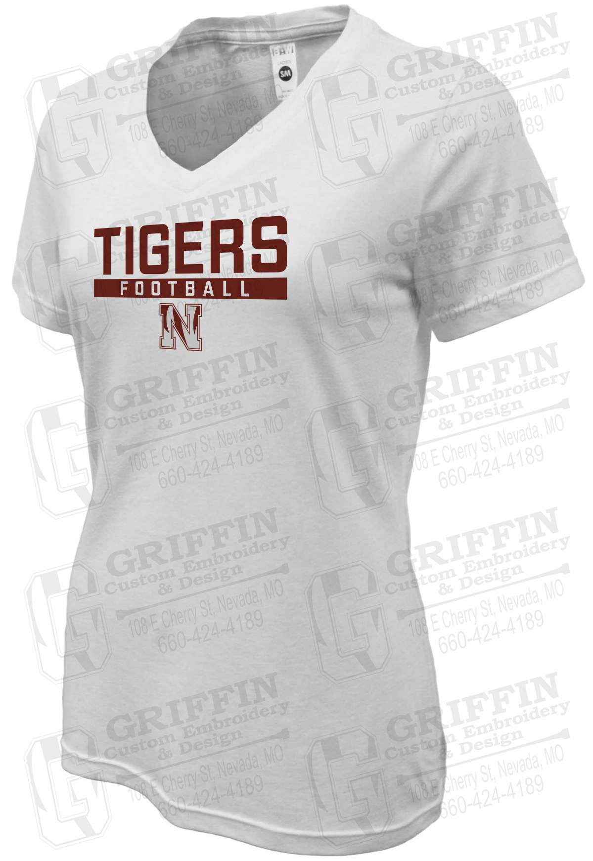 Womens Soft-Tek V-Neck T-Shirt - Football - Nevada Tigers 26-E
