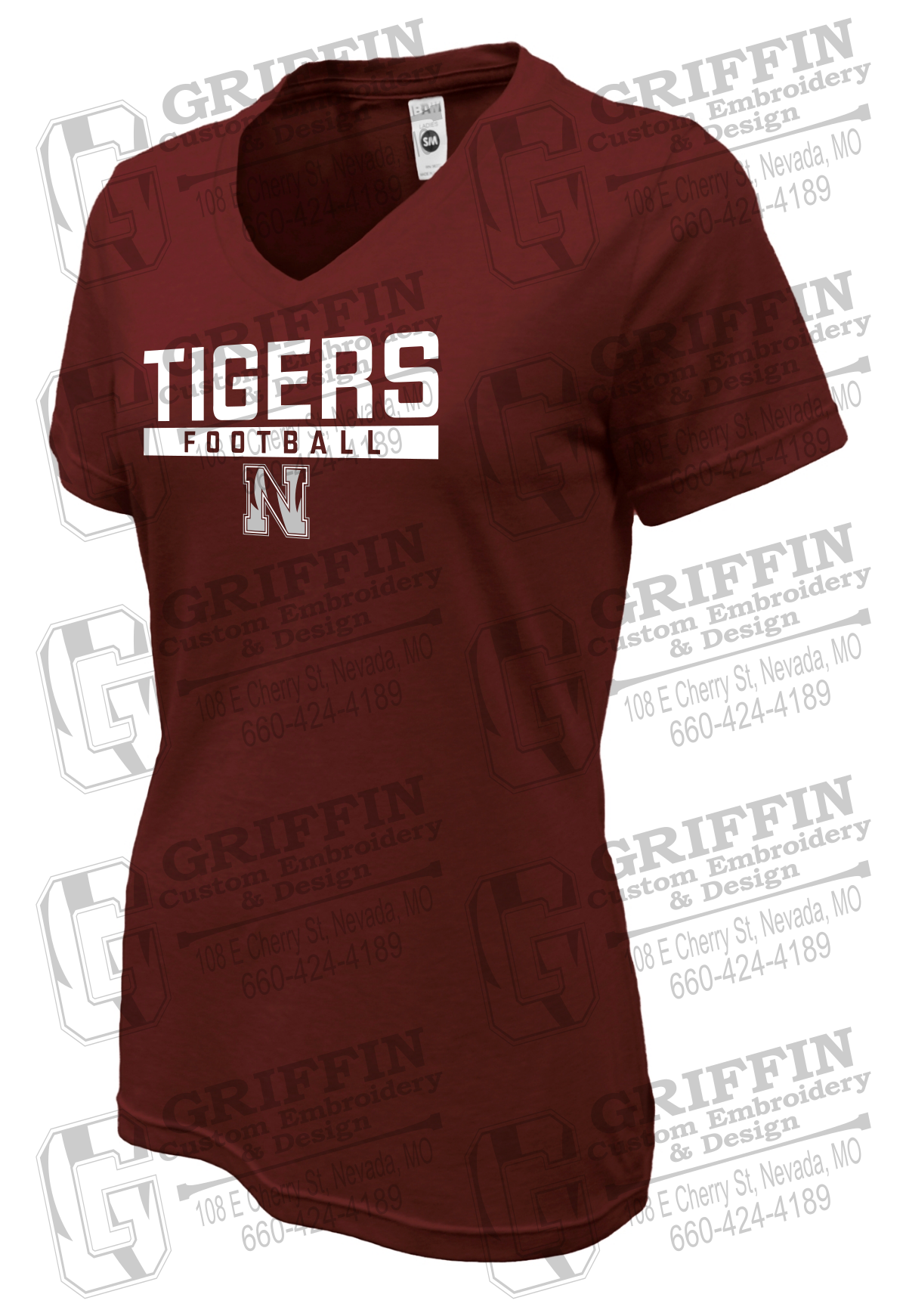 Womens Soft-Tek V-Neck T-Shirt - Football - Nevada Tigers 26-E
