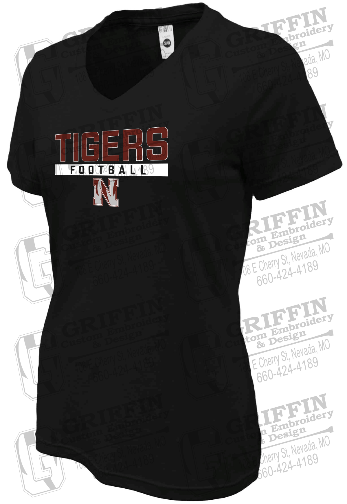 Womens Soft-Tek V-Neck T-Shirt - Football - Nevada Tigers 26-E