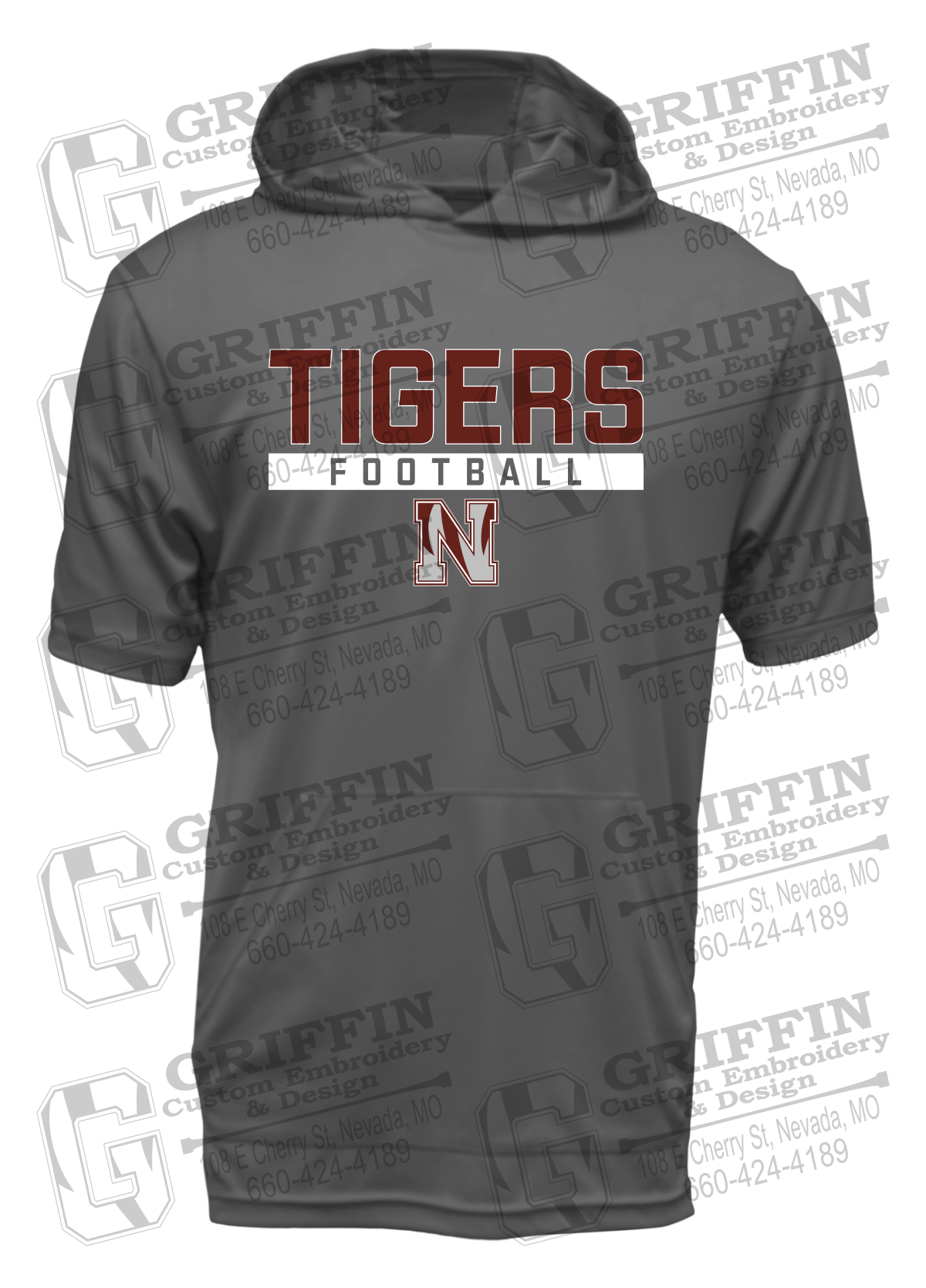 Dry-Fit Short Sleeve T-Shirt Hoodie - Football - Nevada Tigers 26-E