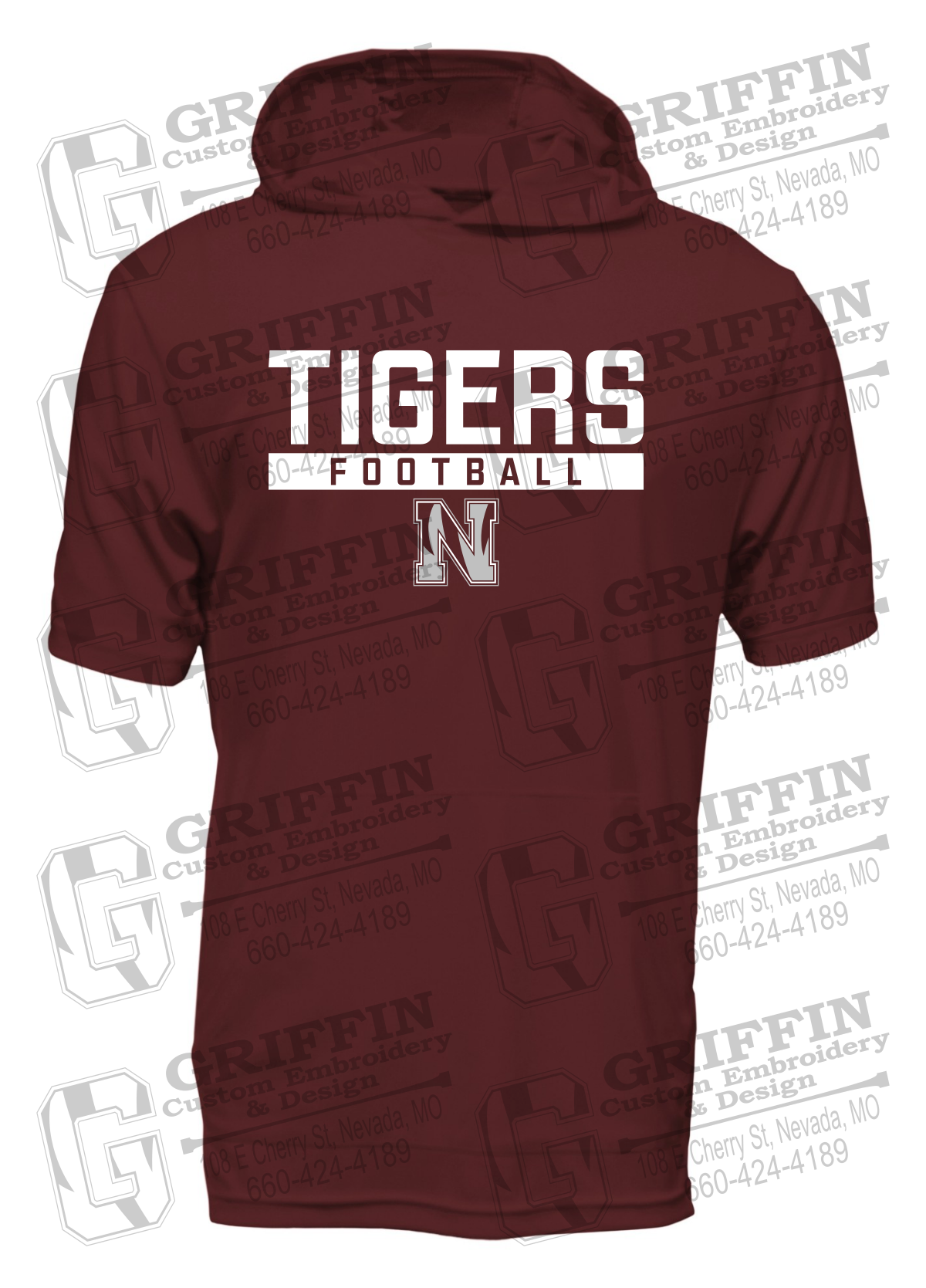 Dry-Fit Short Sleeve T-Shirt Hoodie - Football - Nevada Tigers 26-E
