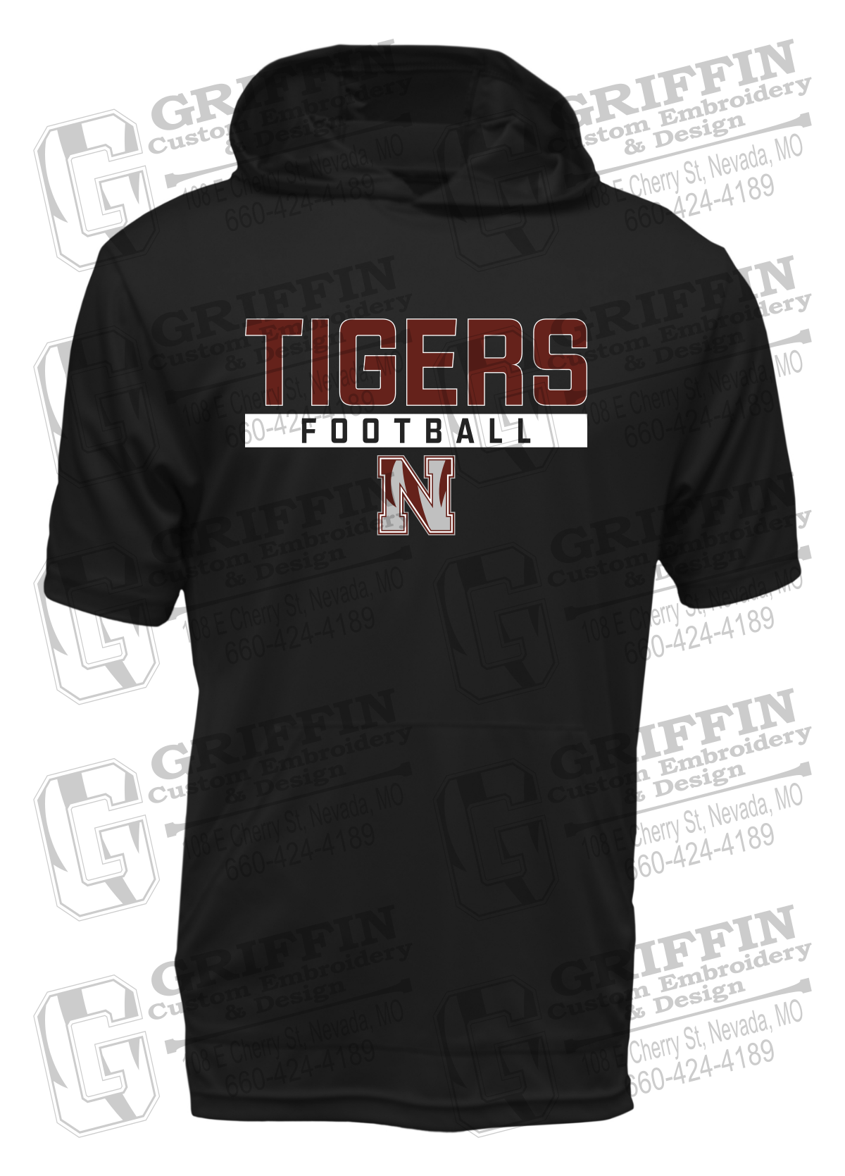 Dry-Fit Short Sleeve T-Shirt Hoodie - Football - Nevada Tigers 26-E