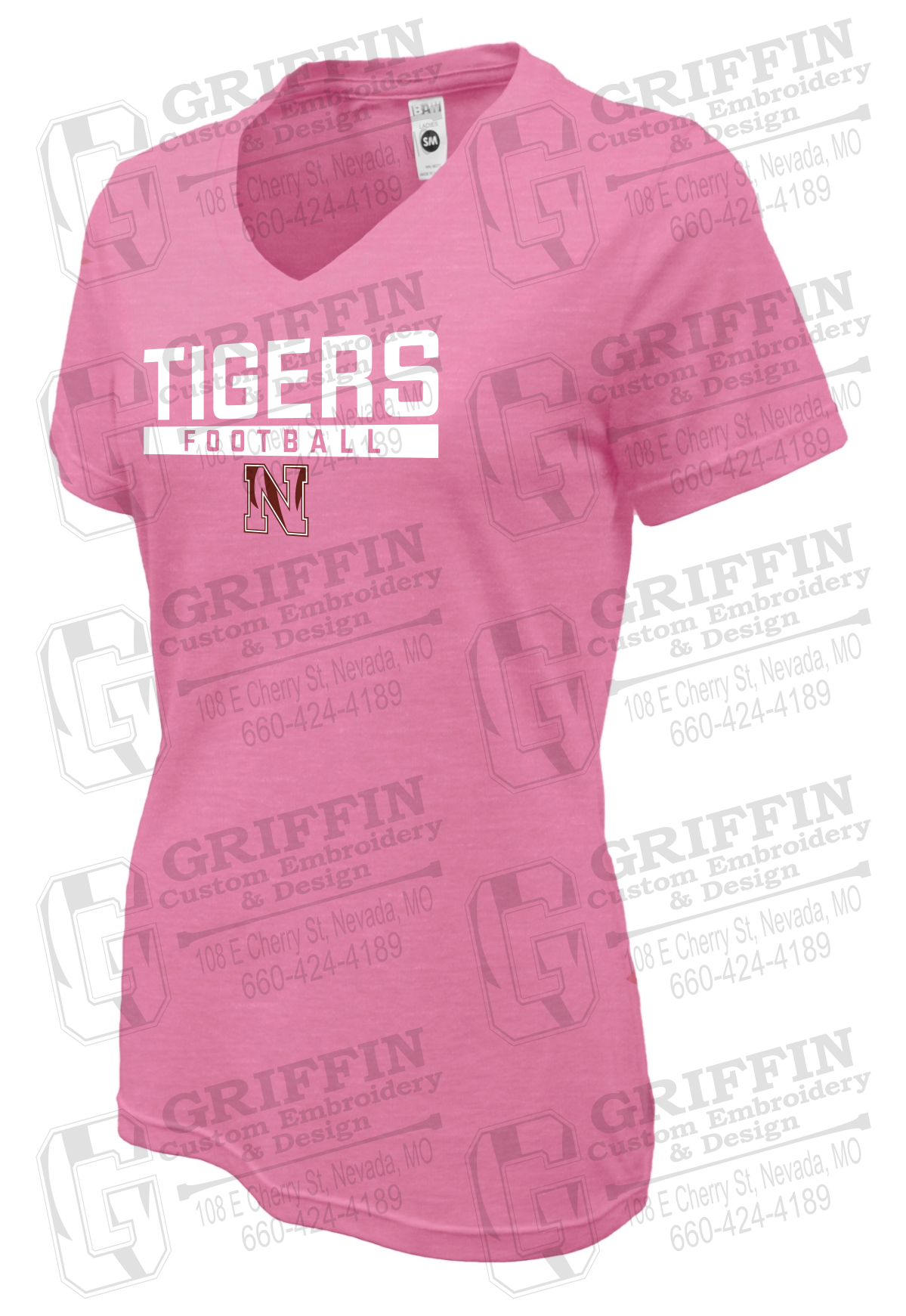 Womens Soft-Tek V-Neck T-Shirt - Football - Nevada Tigers 26-E