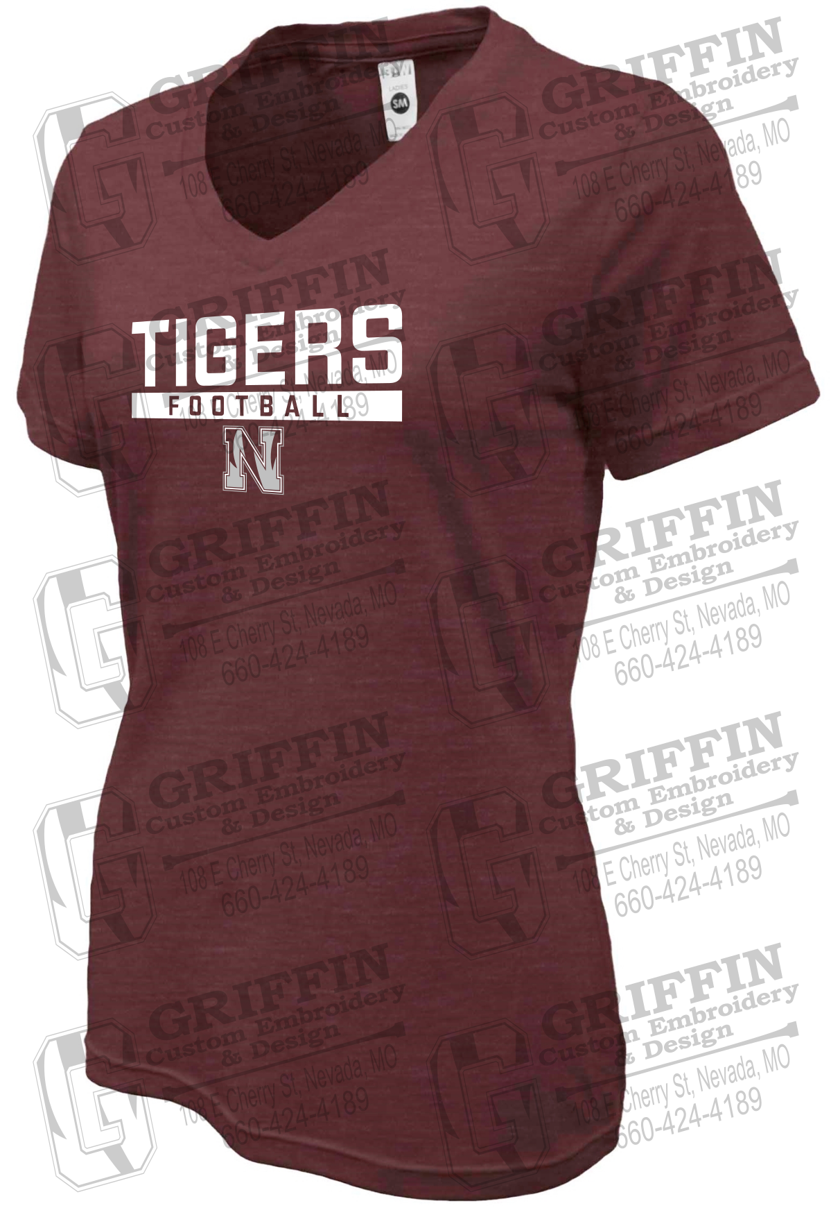 Womens Soft-Tek V-Neck T-Shirt - Football - Nevada Tigers 26-E