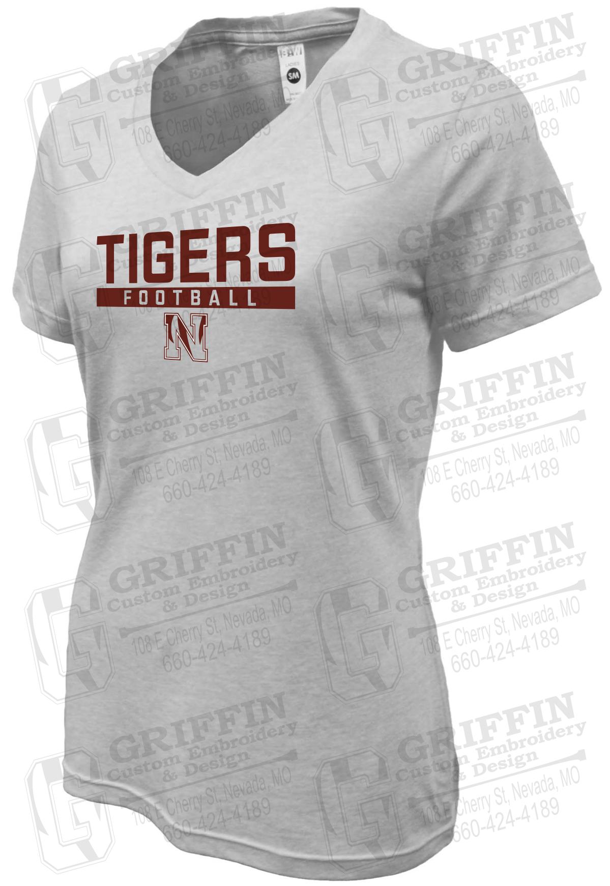 Womens Soft-Tek V-Neck T-Shirt - Football - Nevada Tigers 26-E