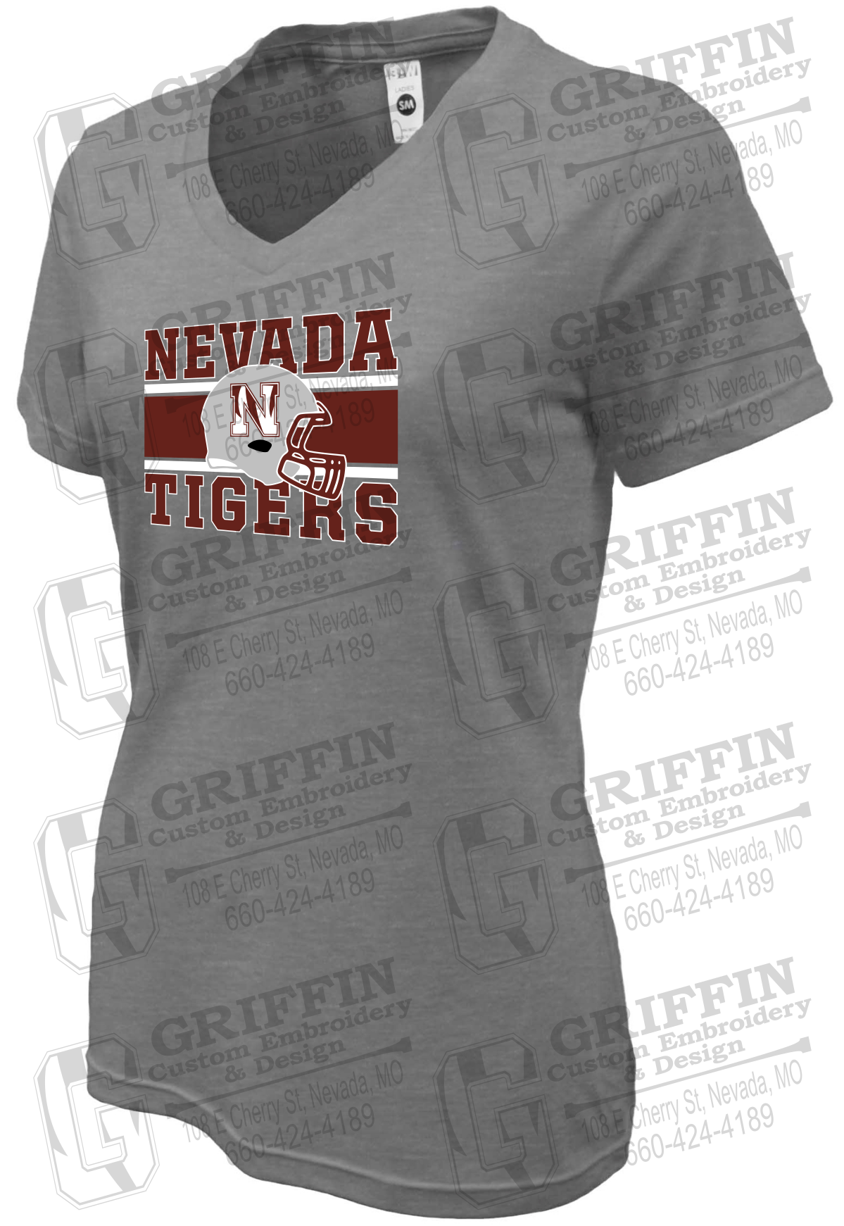 Womens Soft-Tek V-Neck T-Shirt - Football - Nevada Tigers 26-F