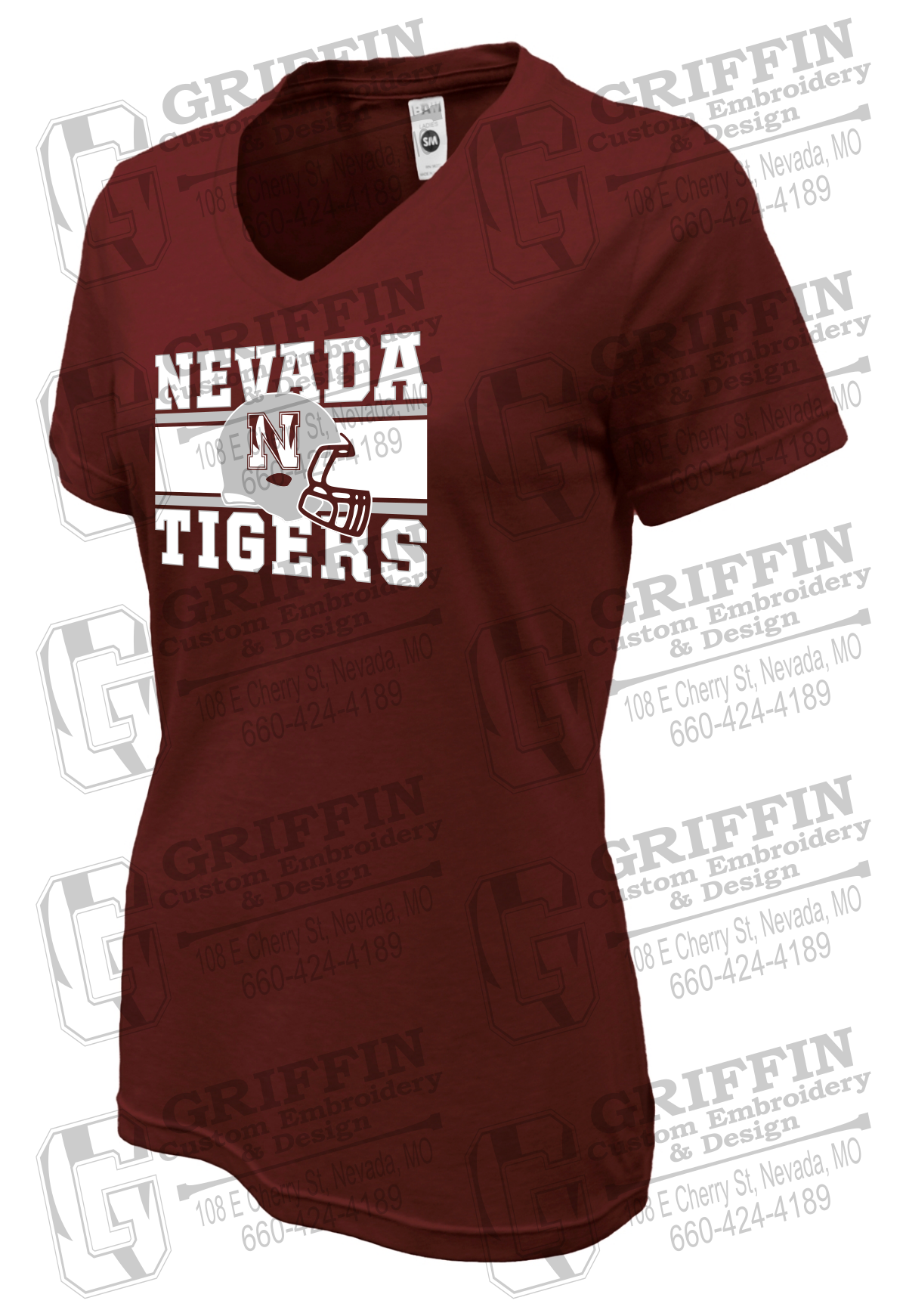 Womens Soft-Tek V-Neck T-Shirt - Football - Nevada Tigers 26-F