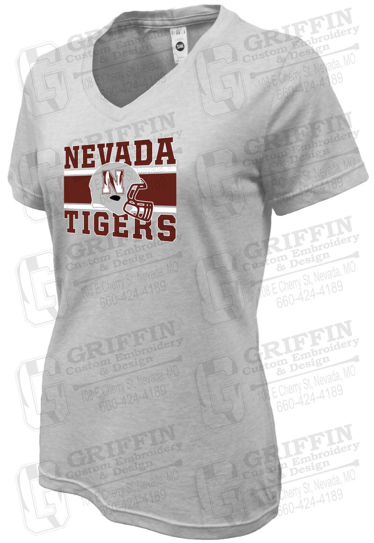 Womens Soft-Tek V-Neck T-Shirt - Football - Nevada Tigers 26-F