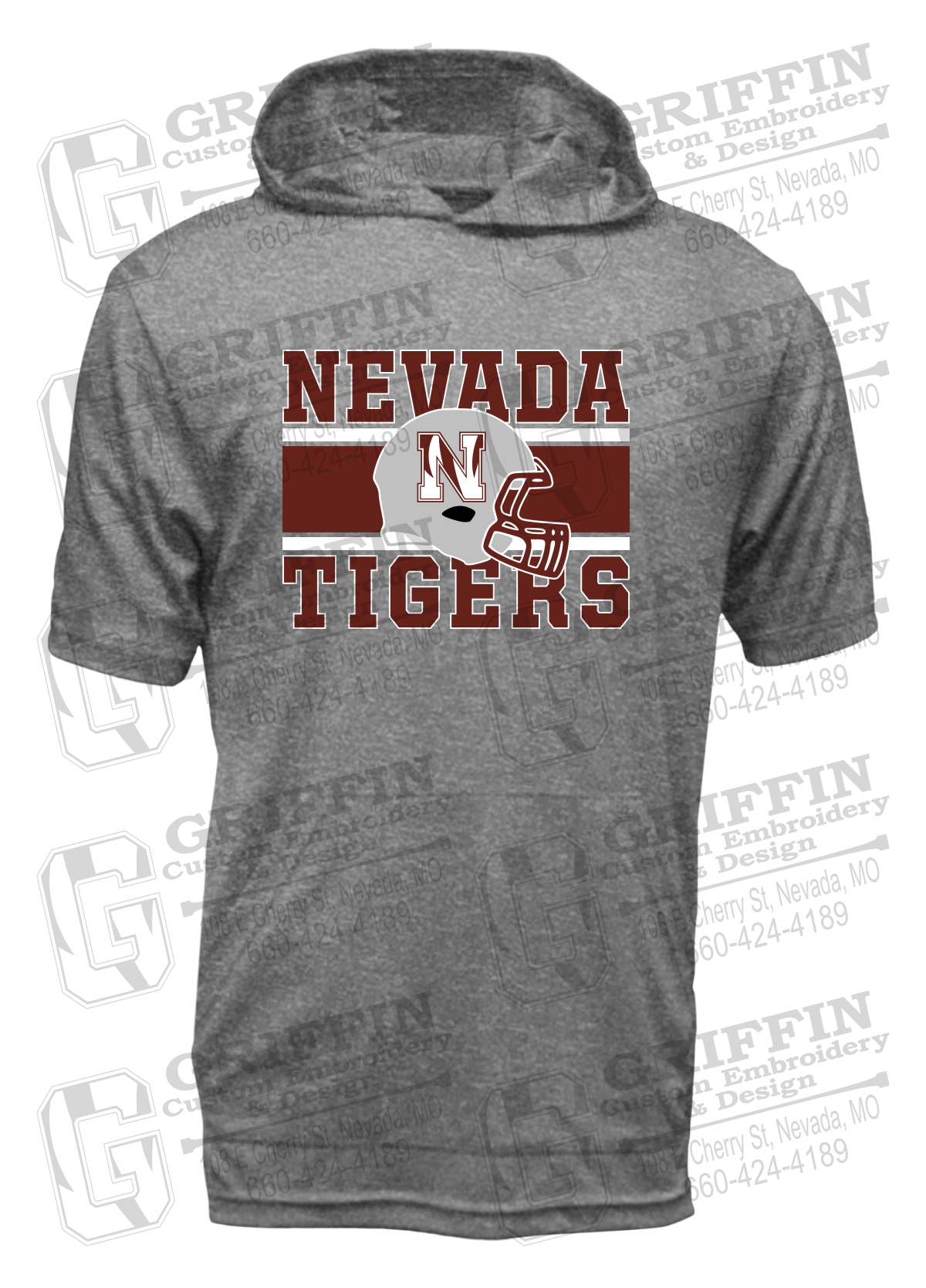 Dry-Fit Short Sleeve T-Shirt Hoodie - Football - Nevada Tigers 26-F
