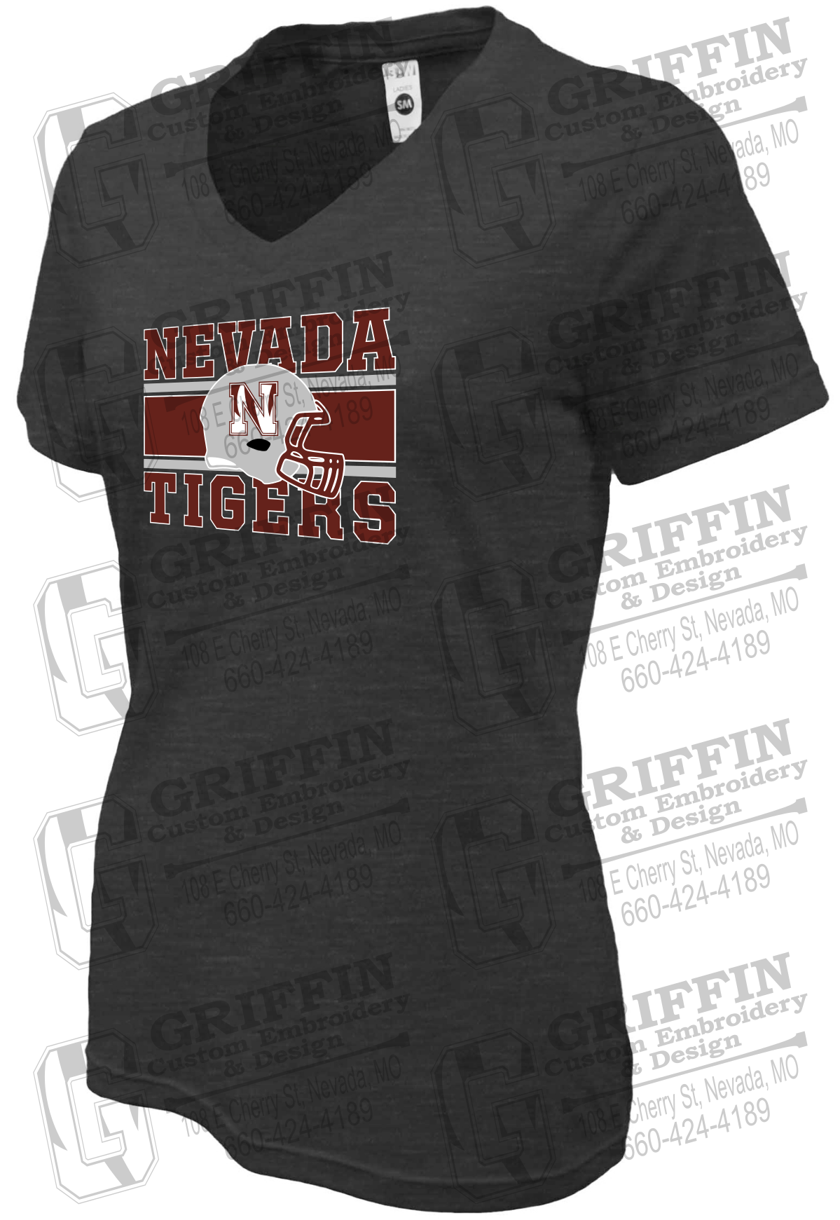 Womens Soft-Tek V-Neck T-Shirt - Football - Nevada Tigers 26-F