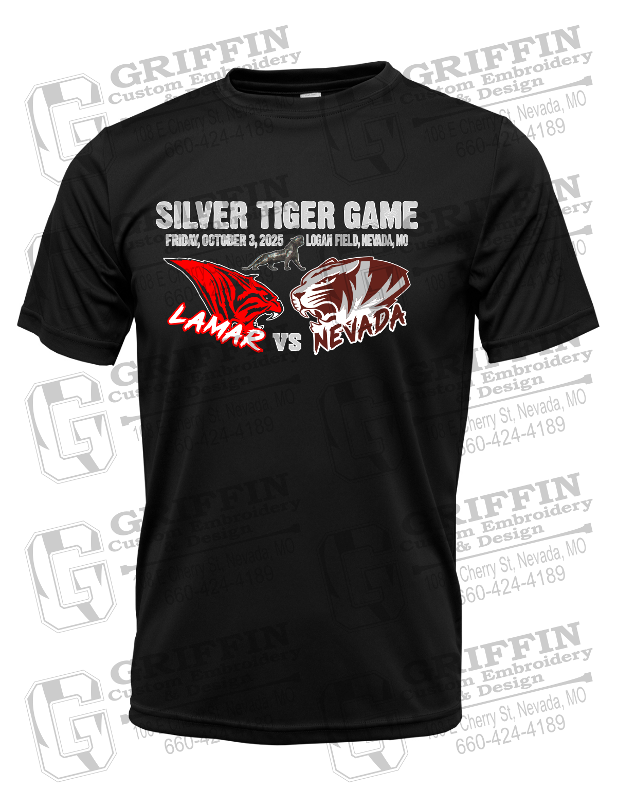 Dry-Fit Short Sleeve T-Shirt - Silver Tiger 2025 Football - Nevada Tigers 26-G