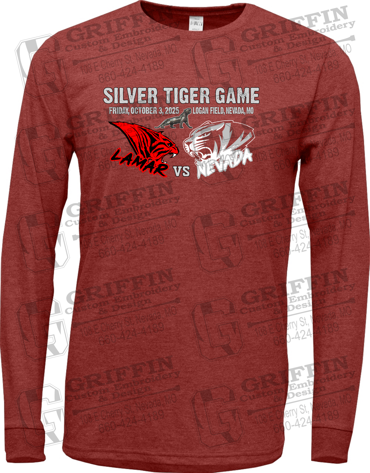 Soft-Tek Long Sleeve T-Shirt - Silver Tiger 2025 Football - Nevada Tigers 26-G