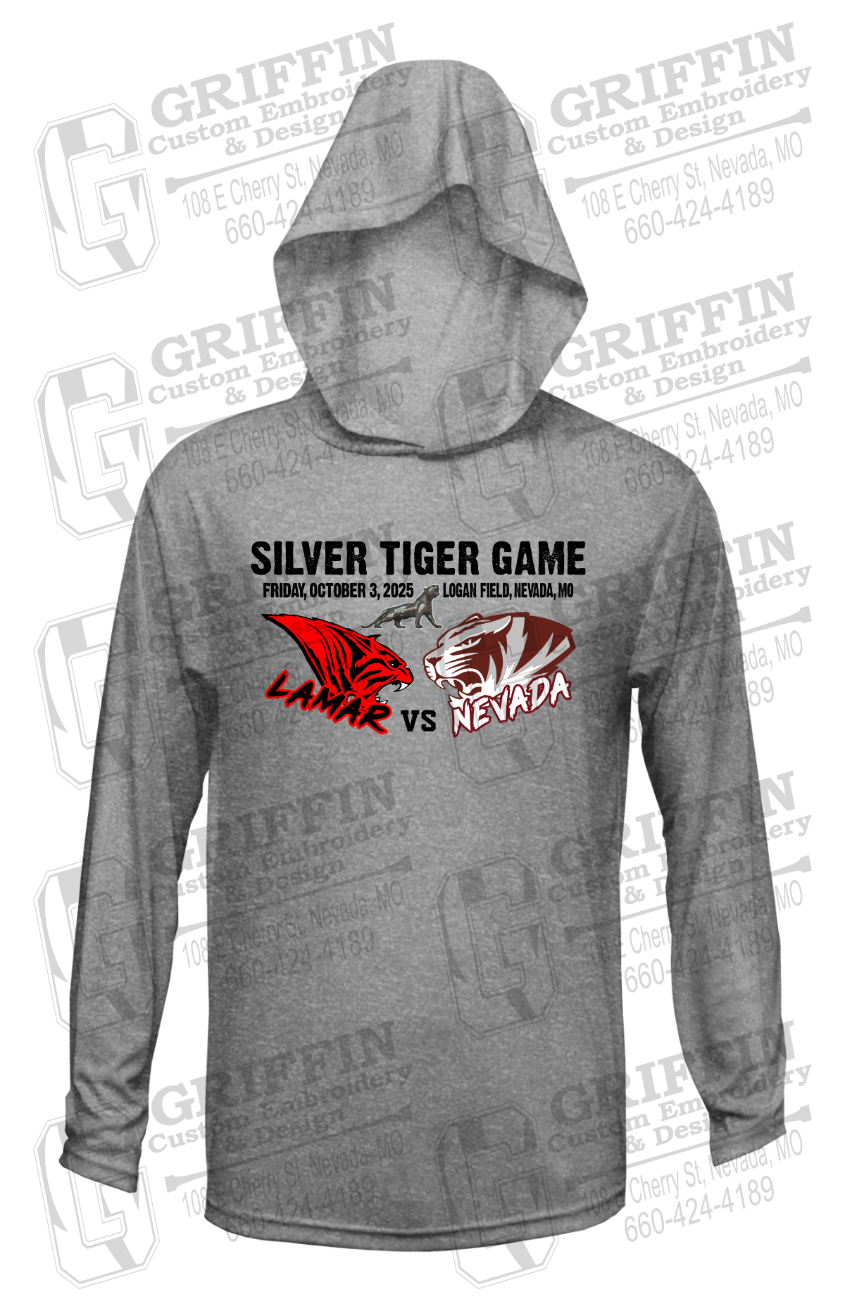 Dry-Fit T-Shirt Hoodie - Silver Tiger 2025 Football - Nevada Tigers 26-G