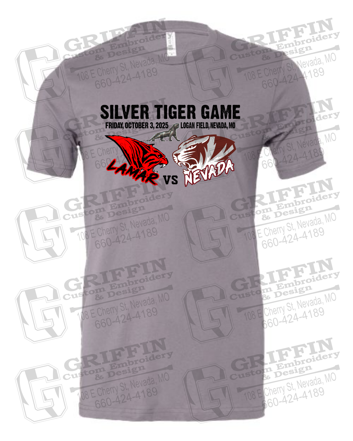 Cotton Short Sleeve T-Shirt - Silver Tiger 2025 Football - Nevada Tigers 26-G