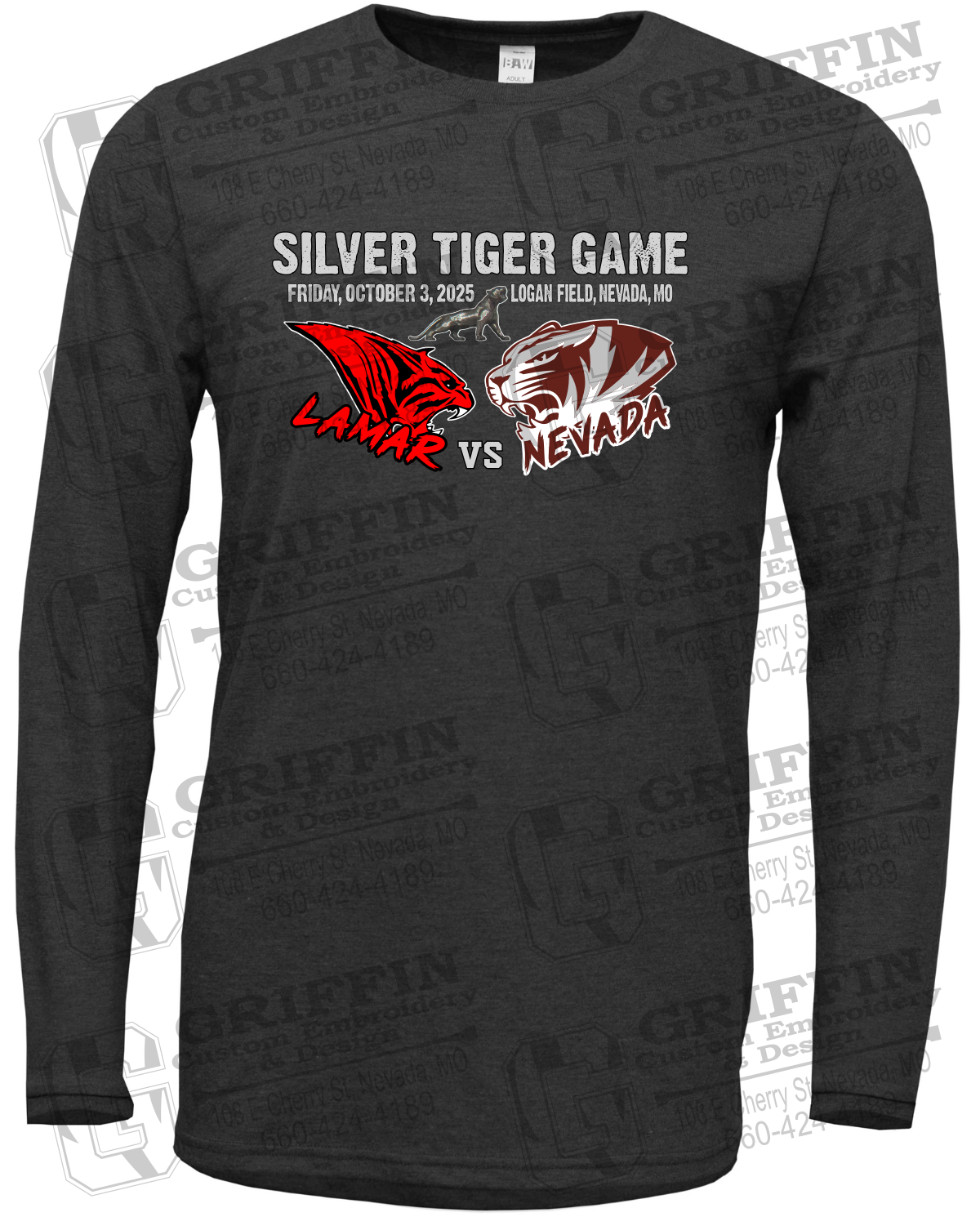 Soft-Tek Long Sleeve T-Shirt - Silver Tiger 2025 Football - Nevada Tigers 26-G