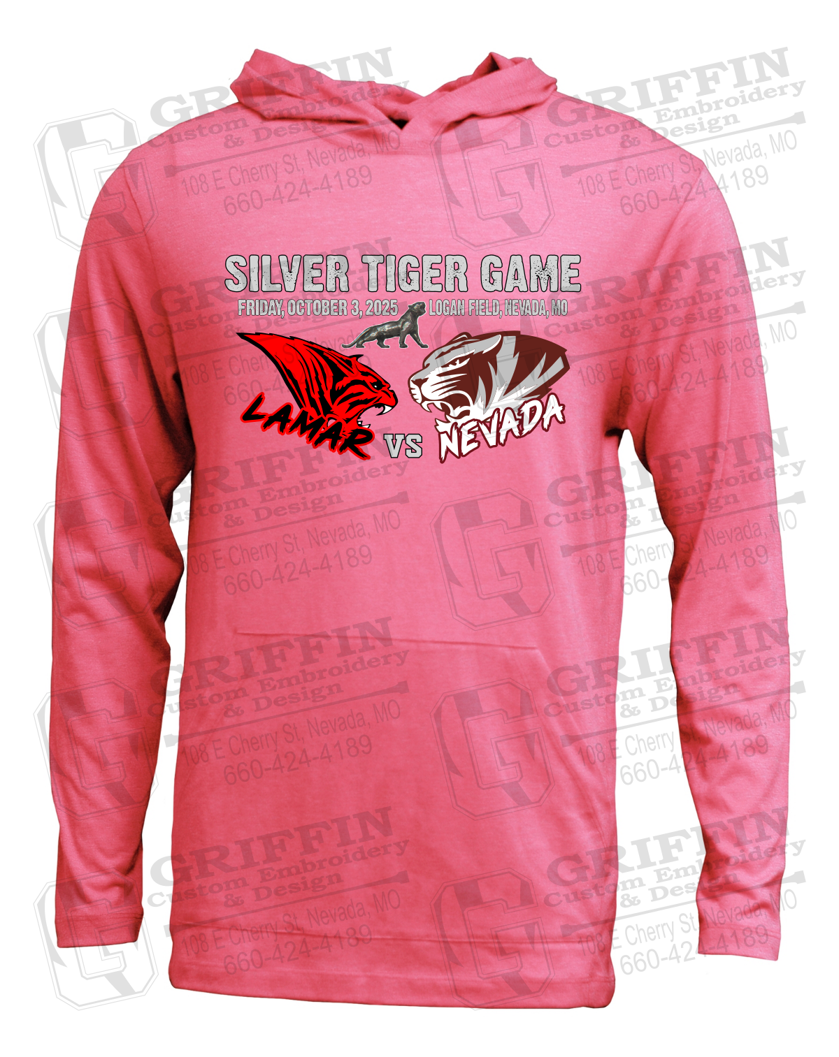 Soft-Tek T-Shirt Hoodie - Silver Tiger 2025 Football - Nevada Tigers 26-G