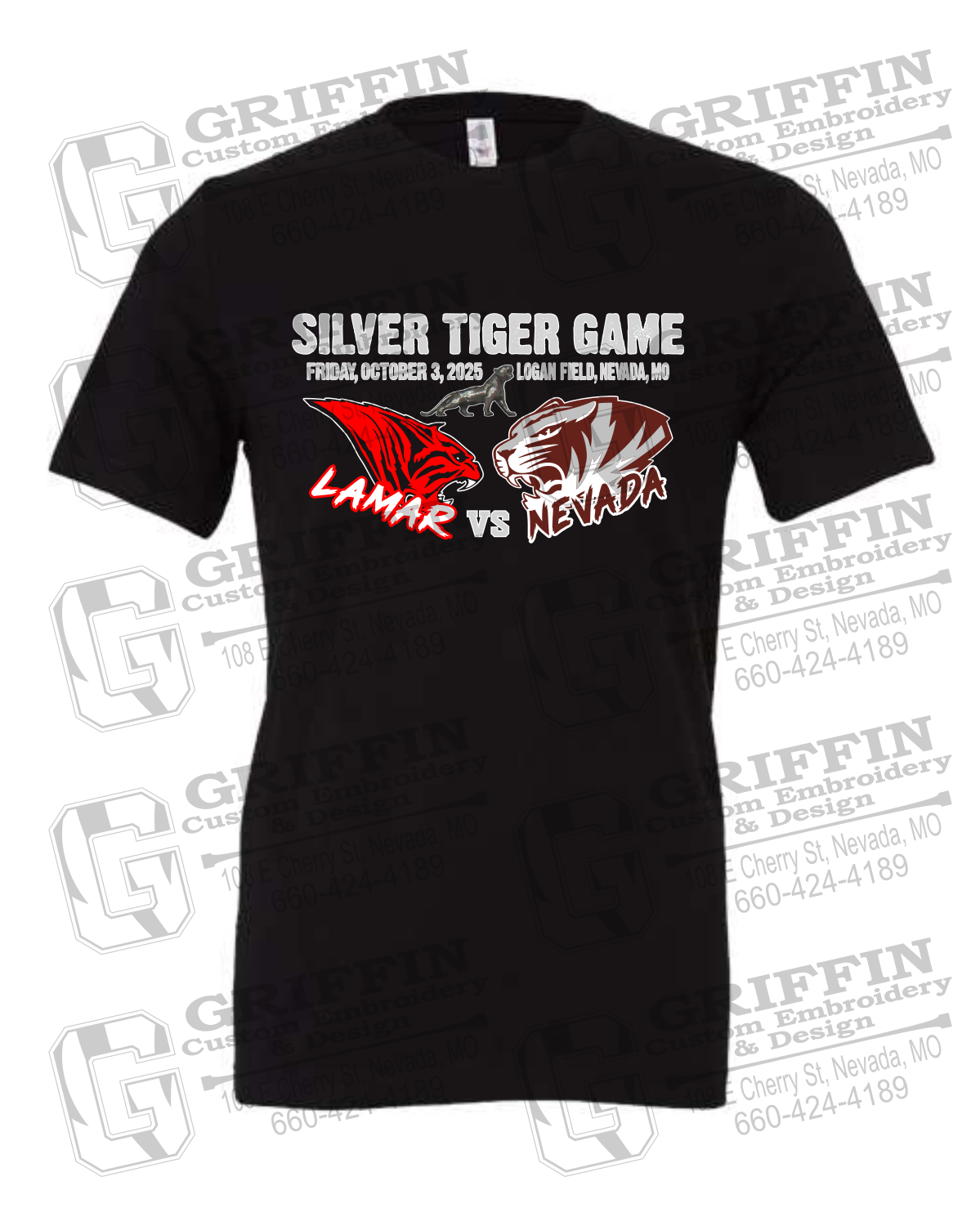 Cotton Short Sleeve T-Shirt - Silver Tiger 2025 Football - Nevada Tigers 26-G