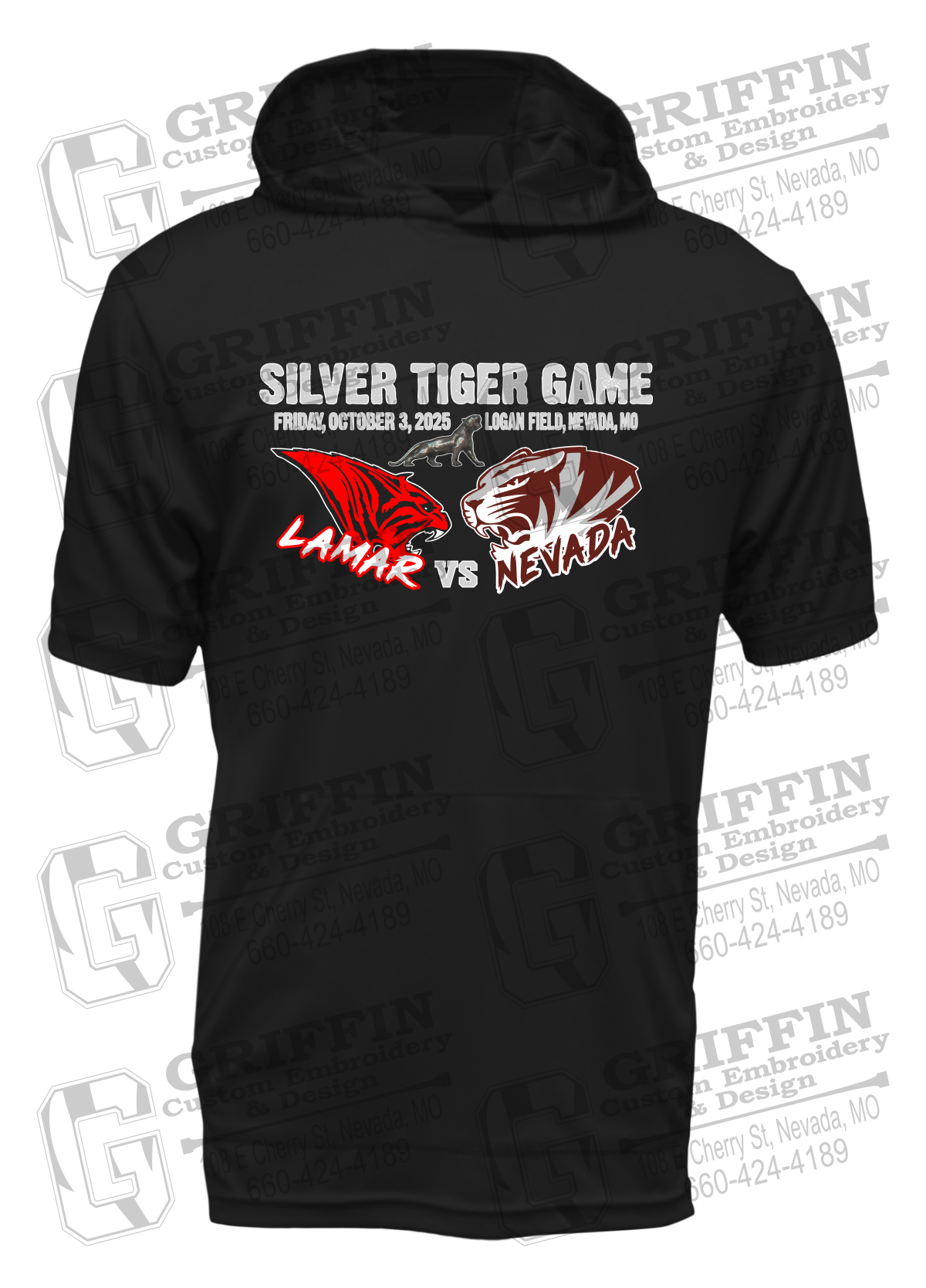 Dry-Fit Short Sleeve T-Shirt Hoodie - Silver Tiger 2025 Football - Nevada Tigers 26-G
