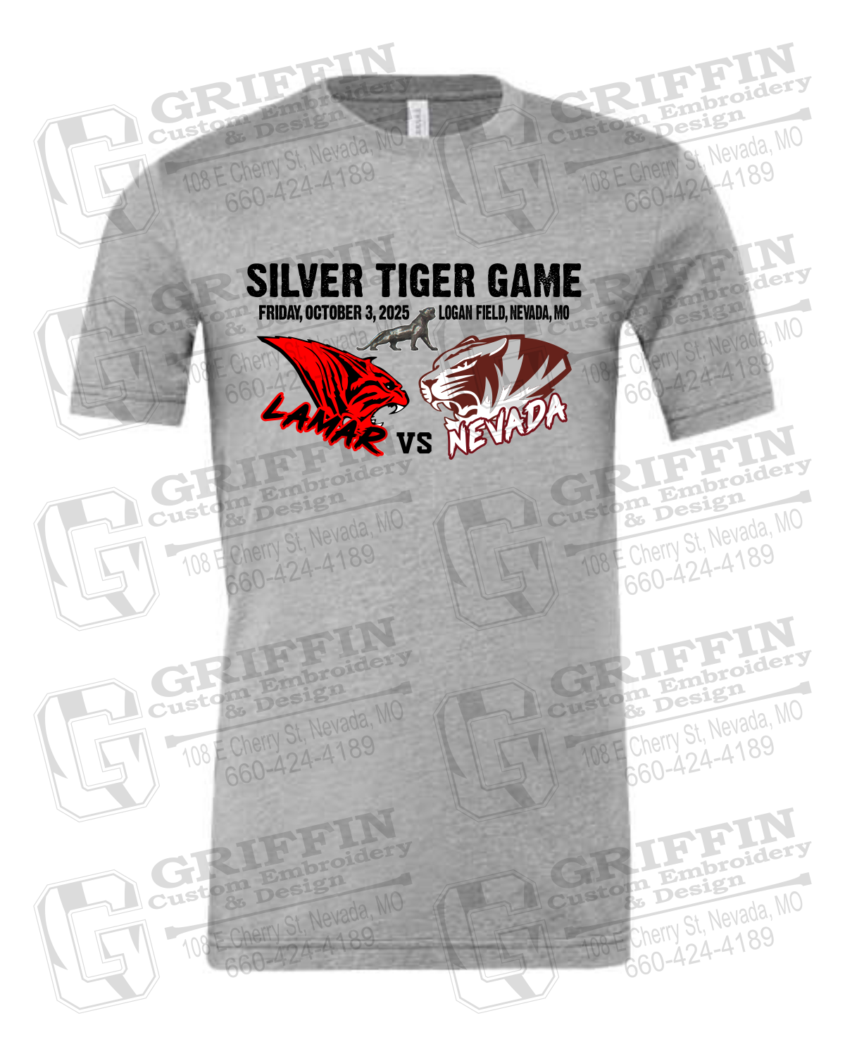 Cotton Short Sleeve T-Shirt - Silver Tiger 2025 Football - Nevada Tigers 26-G
