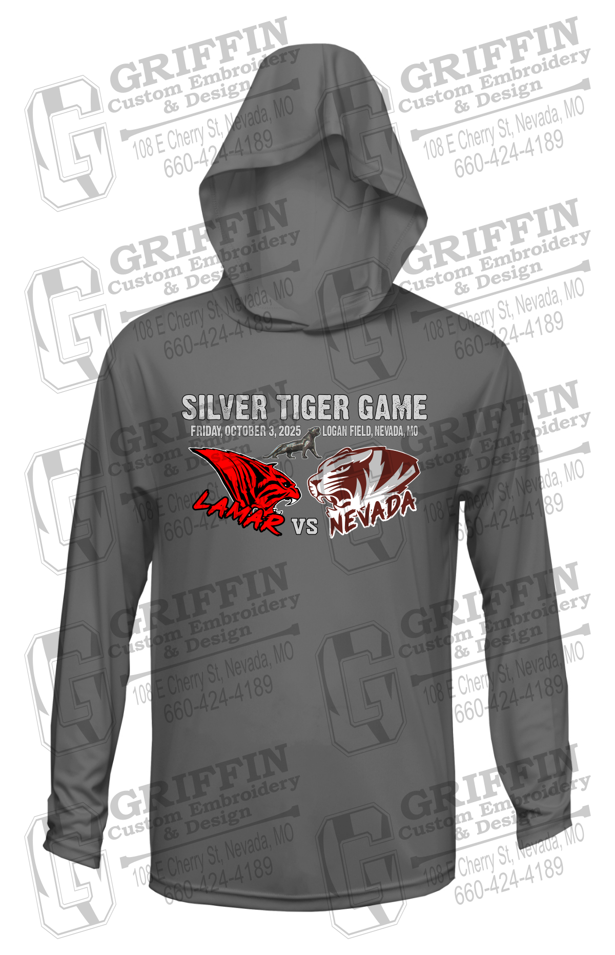 Dry-Fit T-Shirt Hoodie - Silver Tiger 2025 Football - Nevada Tigers 26-G