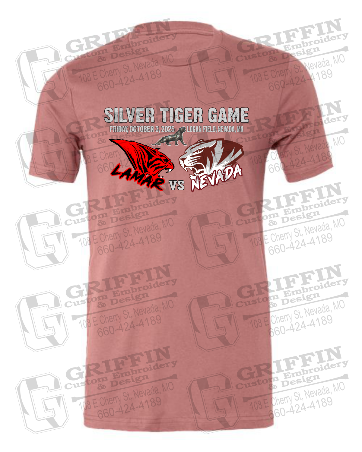 Cotton Short Sleeve T-Shirt - Silver Tiger 2025 Football - Nevada Tigers 26-G