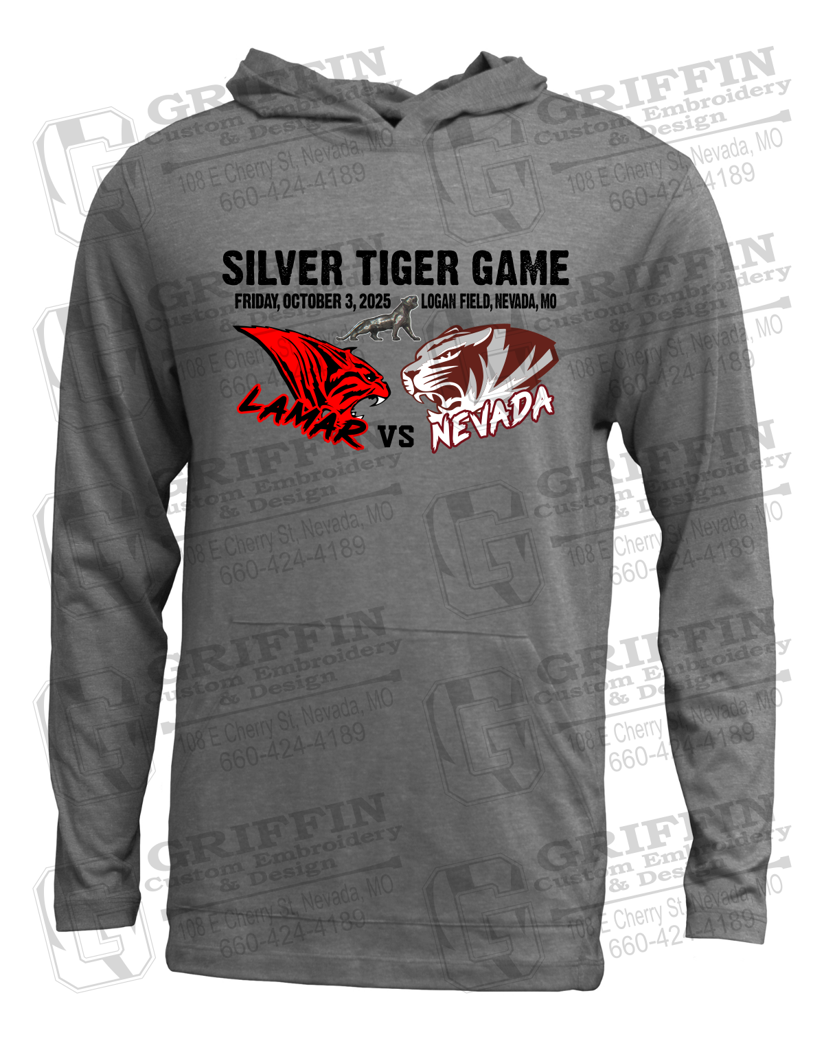 Soft-Tek T-Shirt Hoodie - Silver Tiger 2025 Football - Nevada Tigers 26-G