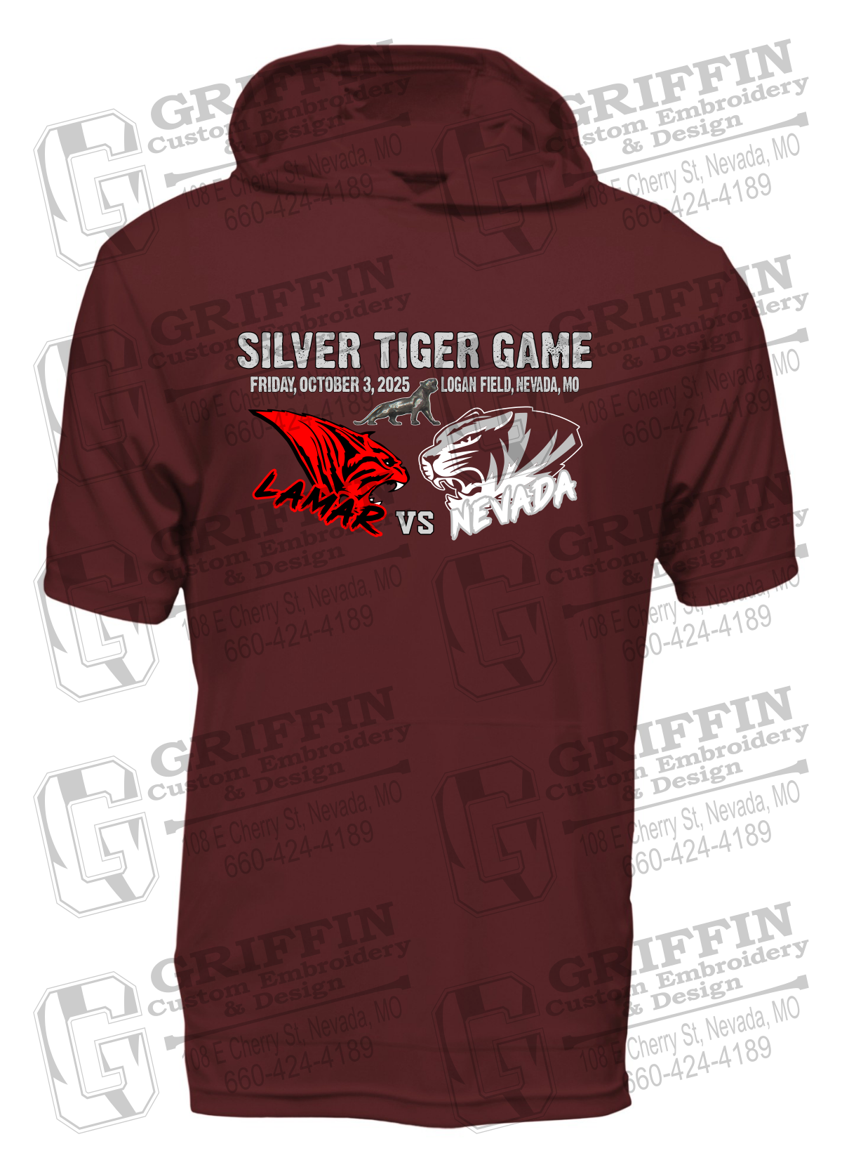 Dry-Fit Short Sleeve T-Shirt Hoodie - Silver Tiger 2025 Football - Nevada Tigers 26-G