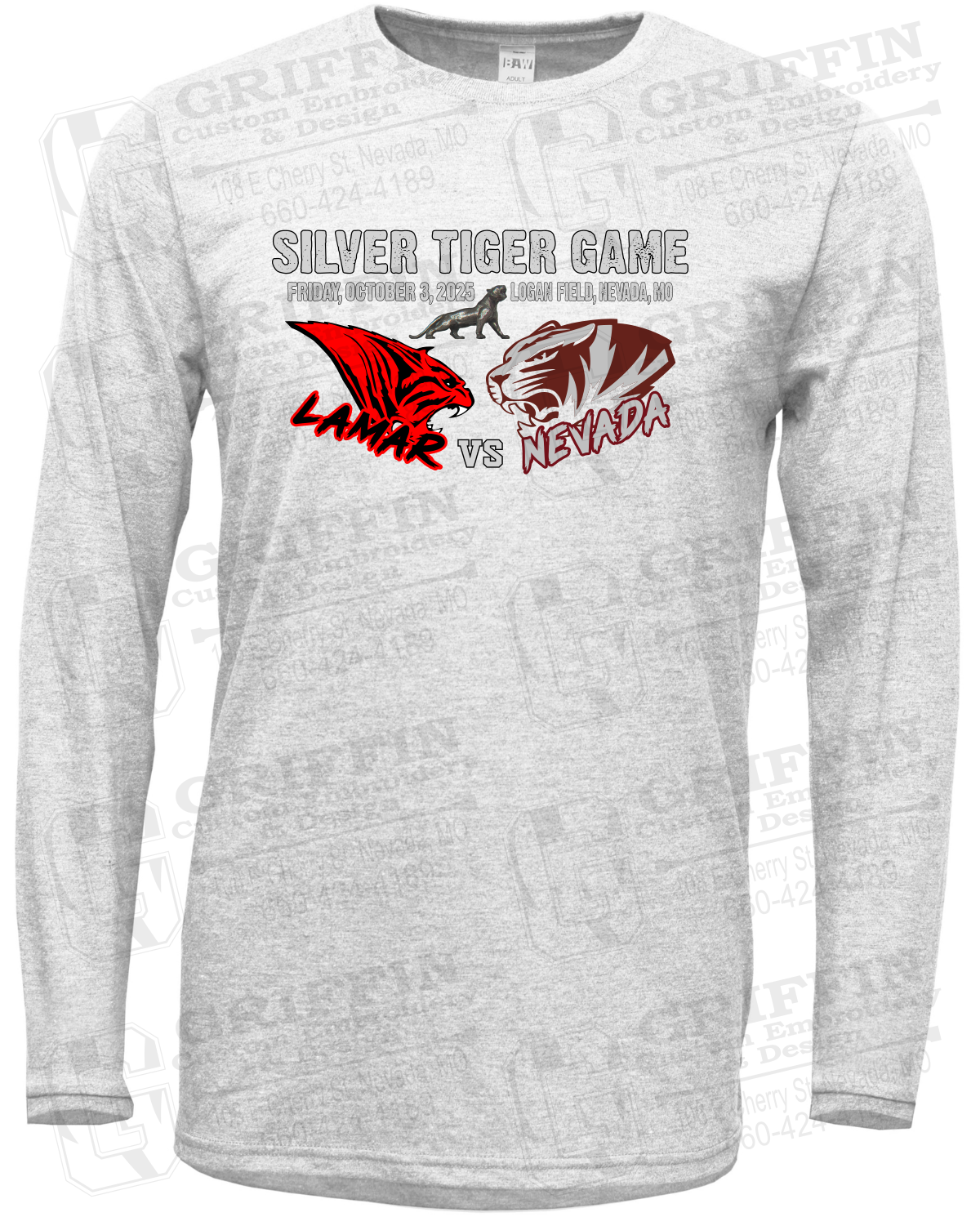 Soft-Tek Long Sleeve T-Shirt - Silver Tiger 2025 Football - Nevada Tigers 26-G