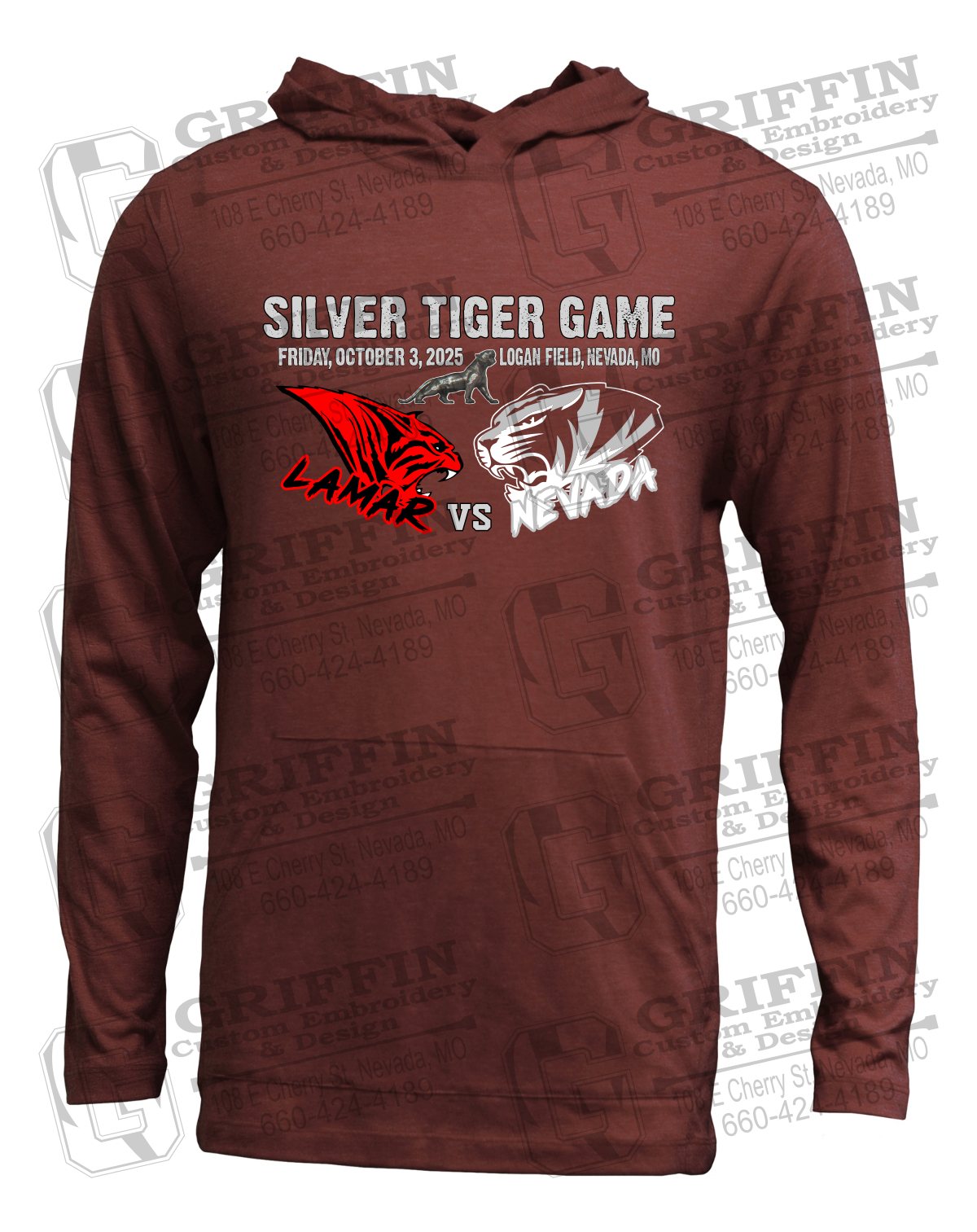 Soft-Tek T-Shirt Hoodie - Silver Tiger 2025 Football - Nevada Tigers 26-G