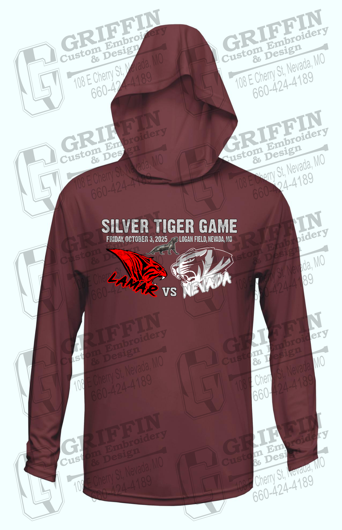 Dry-Fit T-Shirt Hoodie - Silver Tiger 2025 Football - Nevada Tigers 26-G