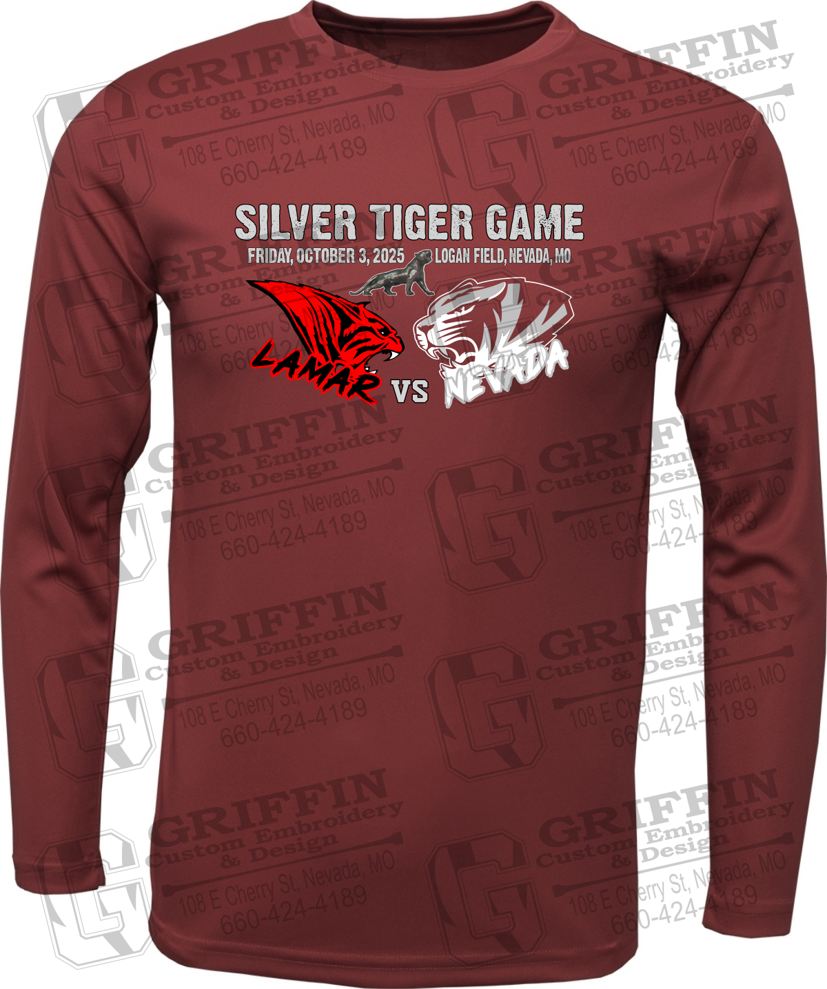Dry-Fit Long Sleeve T-Shirt - Silver Tiger 2025 Football - Nevada Tigers 26-G