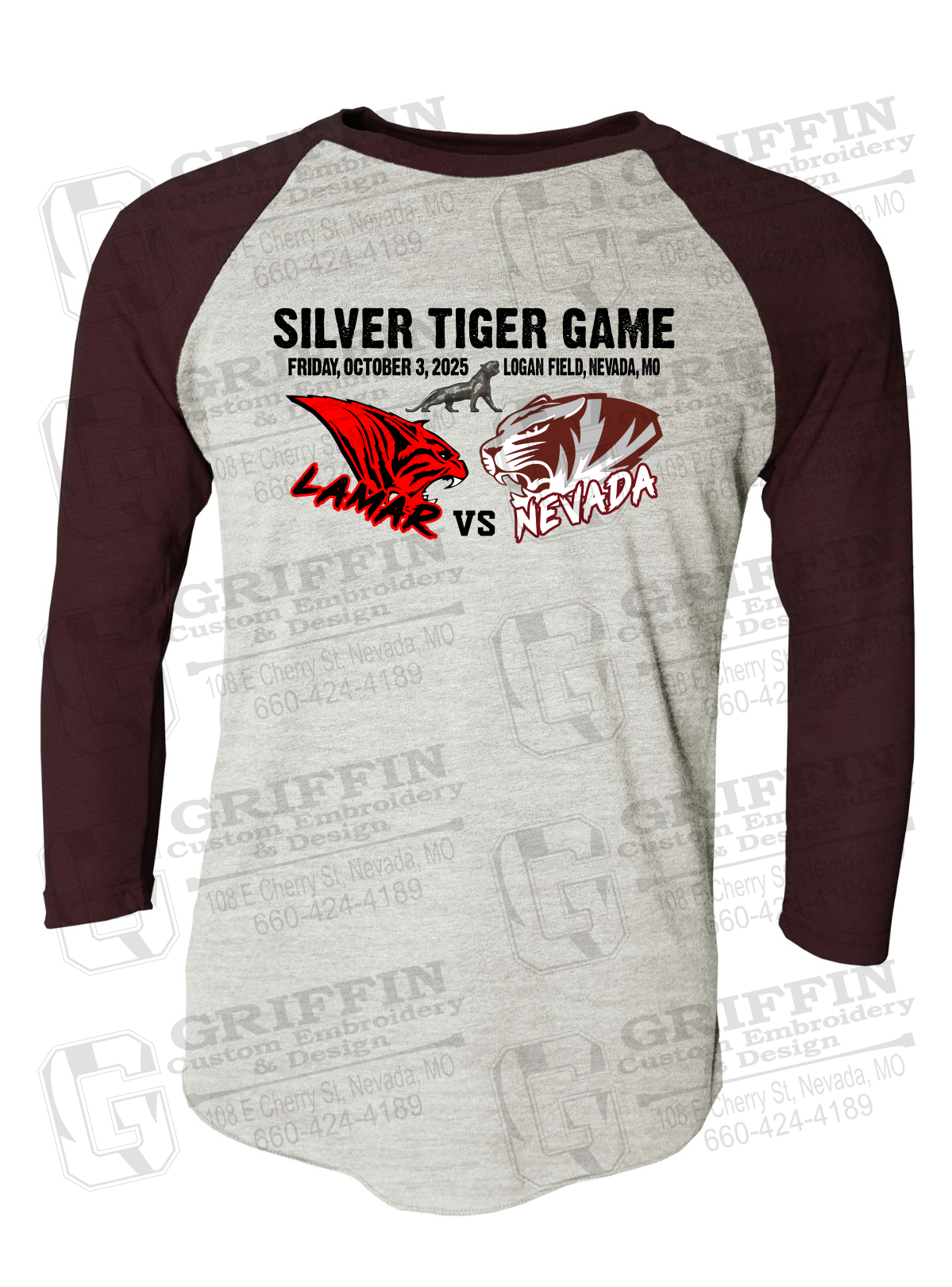 Tri-Blend Raglan Sleeve T-Shirt - Silver Tiger 2025 Football - Nevada Tigers 26-G