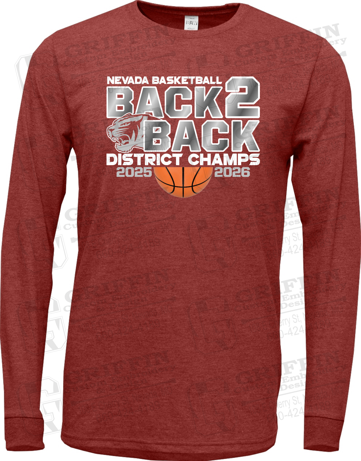 Adult Long Sleeve T-Shirt - 2026 District Champs Boys Basketball - Nevada Tigers 26-O