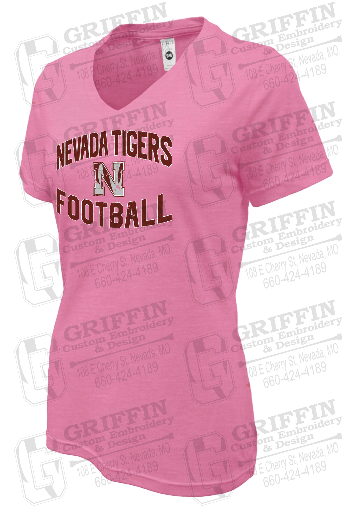 Womens Soft-Tek V-Neck T-Shirt - Football - Nevada Tigers 27-C