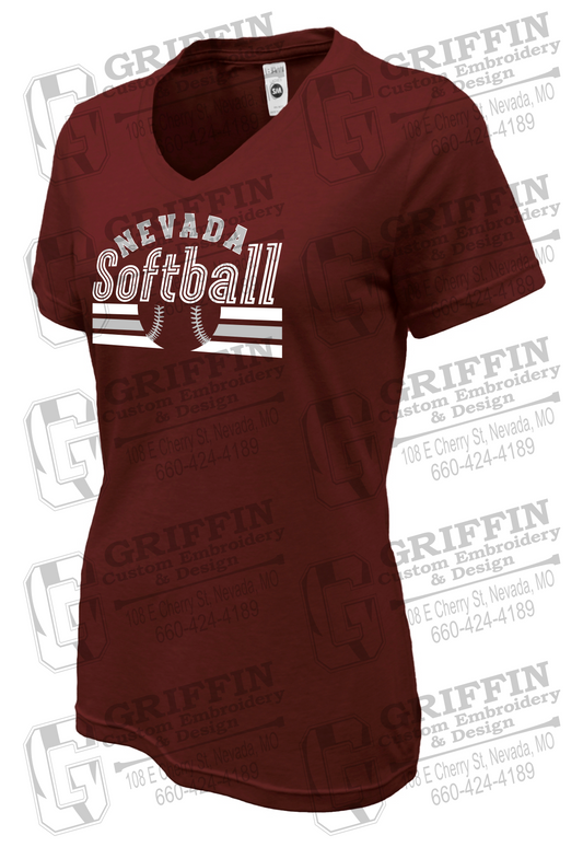 Womens Soft-Tek V-Neck T-Shirt - Softball - Nevada Tigers 27-I