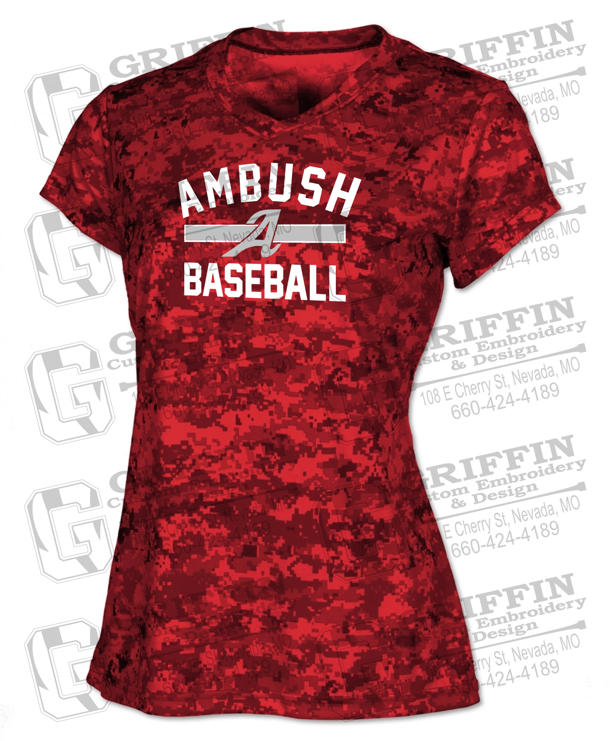 Womens Short Sleeve V-Neck Dry-Fit T-Shirt - Ambush Baseball 25-A