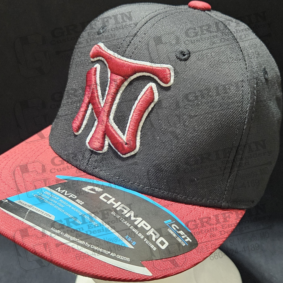 3D Embroidered MVP Fitted Cap - Black/Cardinal w/ Nevada NT Logo