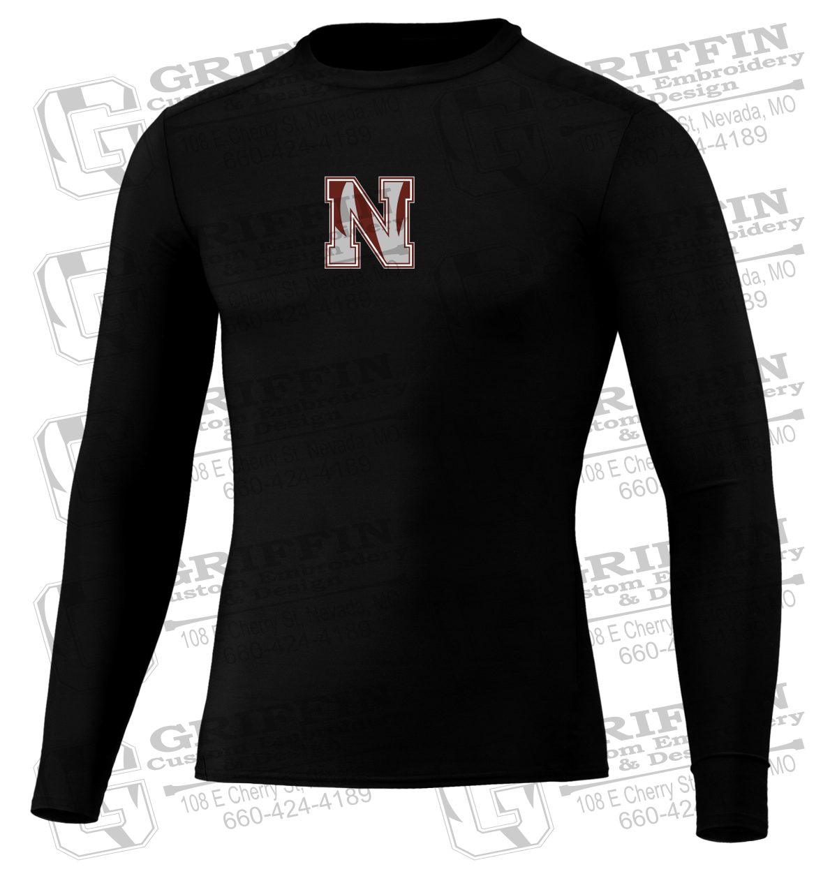 Mens Long Sleeve Compression Shirt - Football - Nevada N Logo