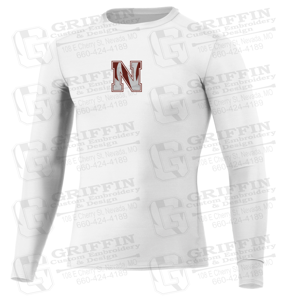 Mens Long Sleeve Compression Shirt - Football - Nevada N Logo