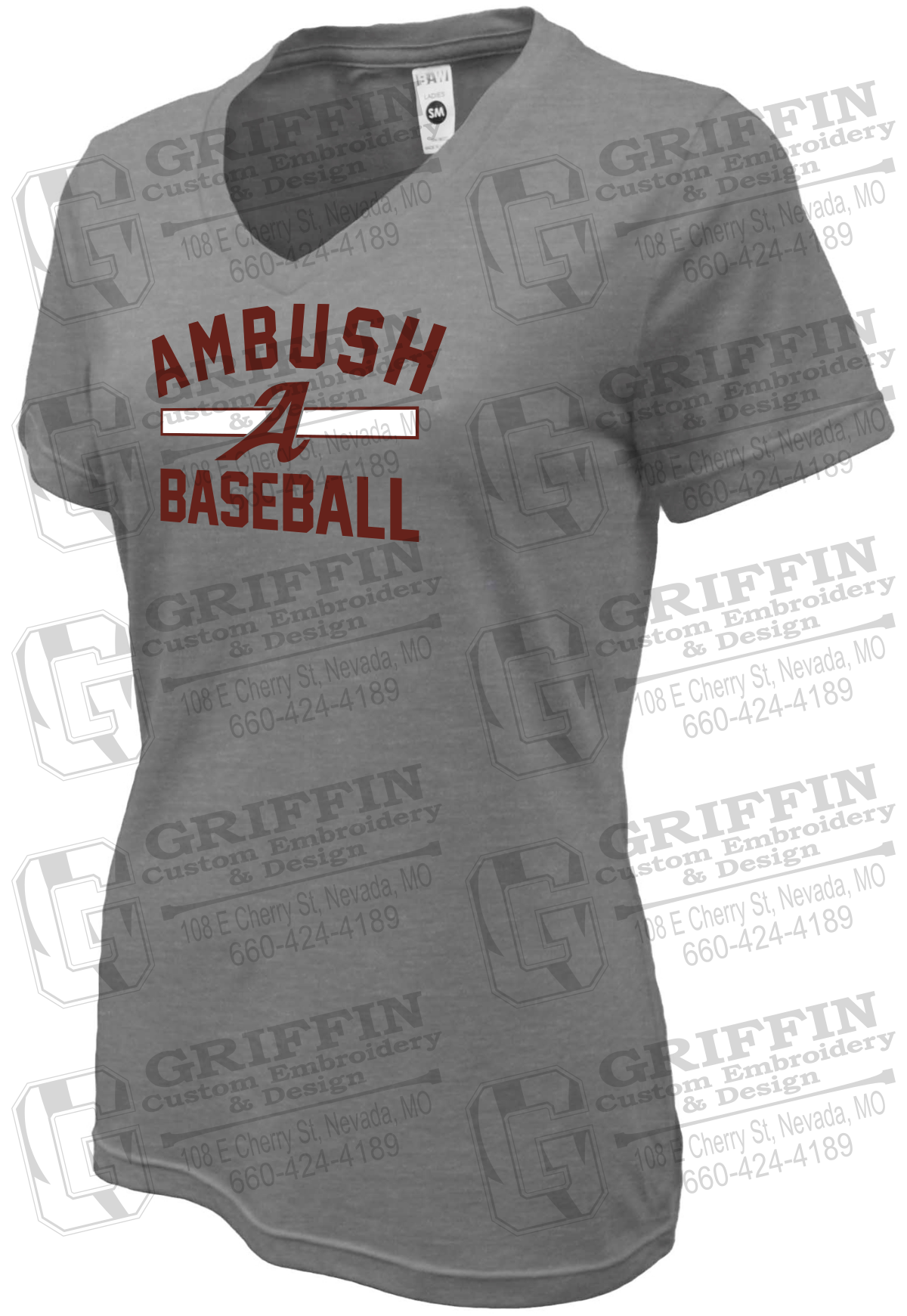 Womens V-Neck Soft-Tek T-Shirt - Ambush Baseball 25-A